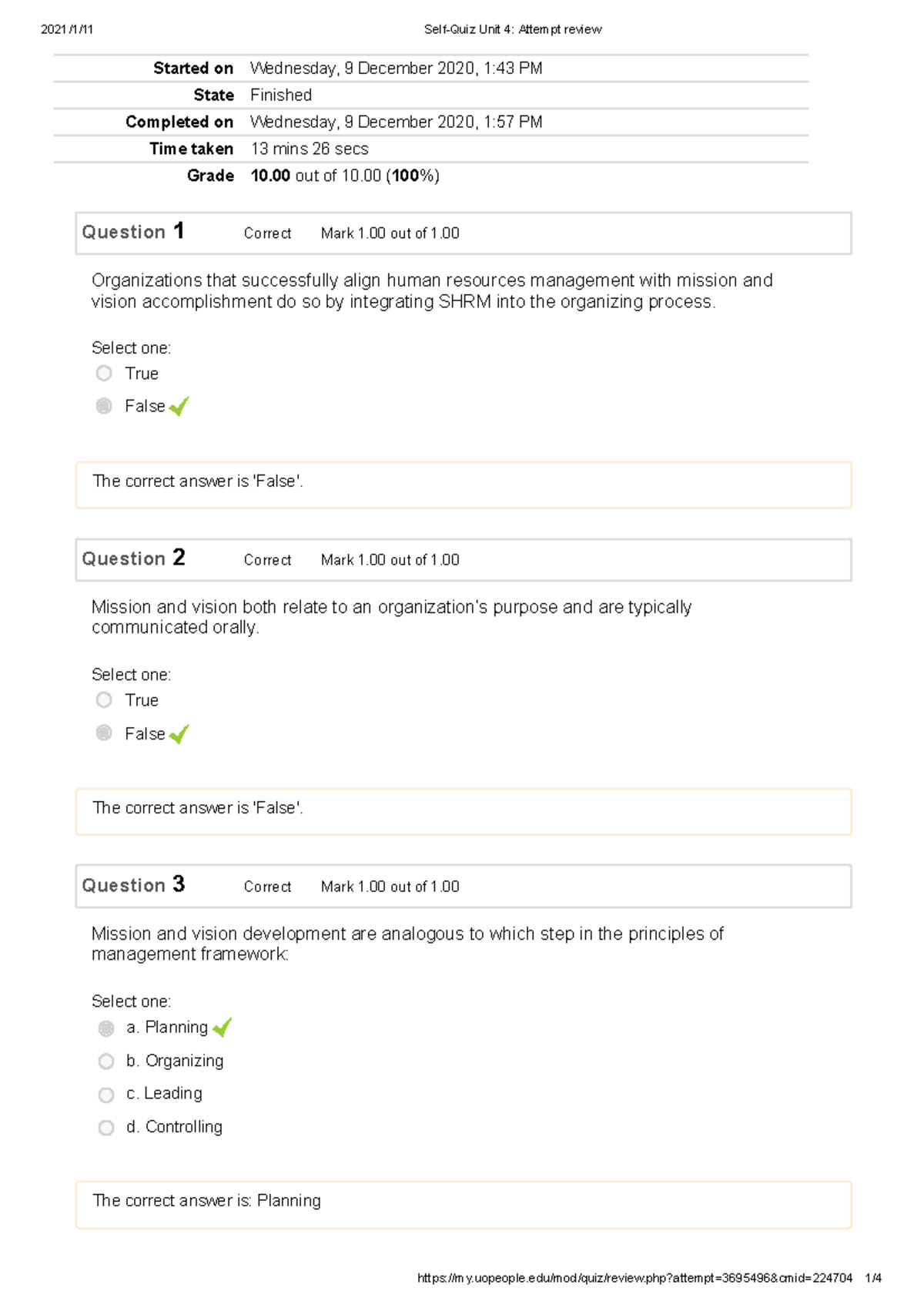 Self-Quiz Unit 4 Attempt review - Started on Wednesday, 9 December 2020 ...