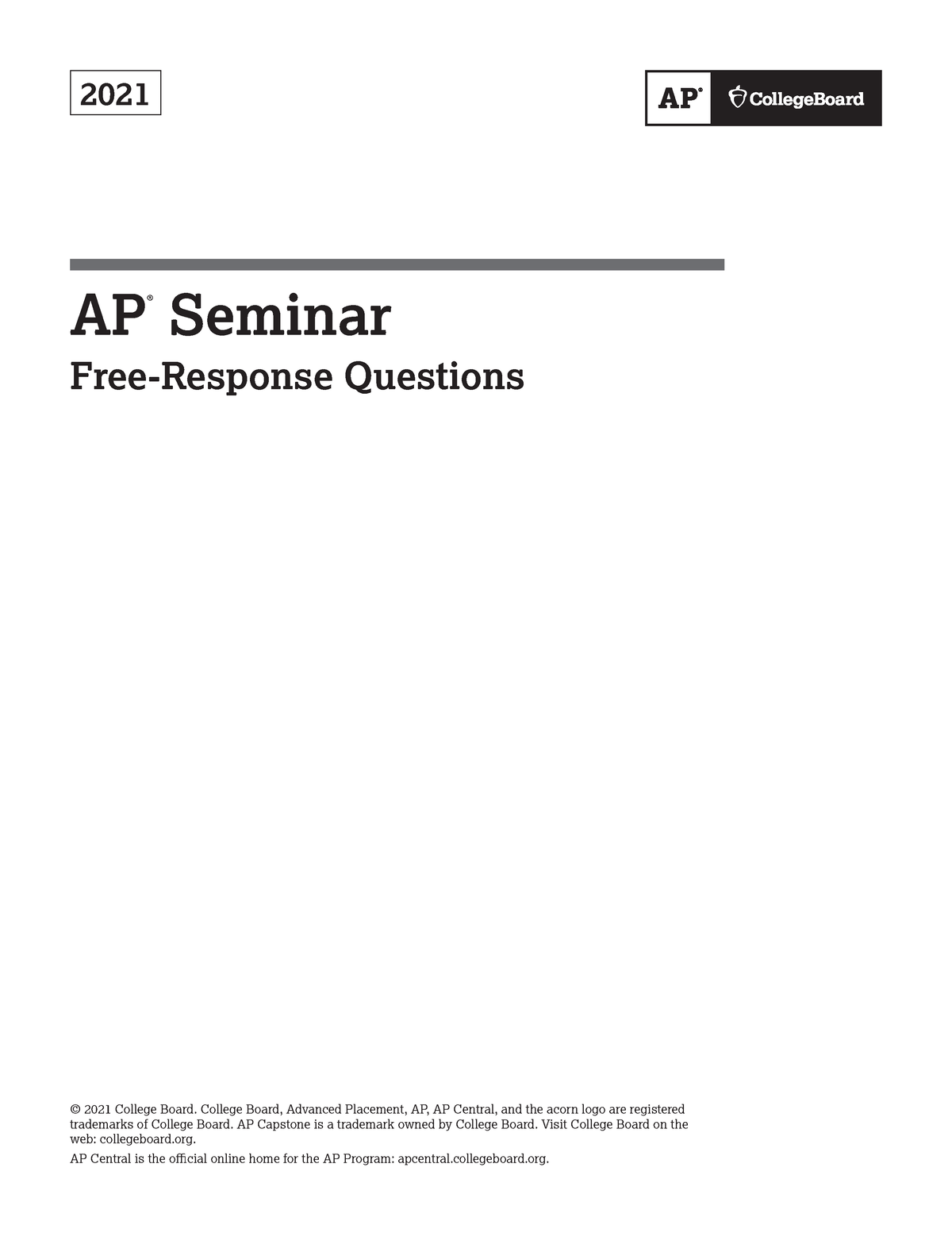 Ap21frqseminar AP Seminar FRQ 2021 BUS 110 Studocu