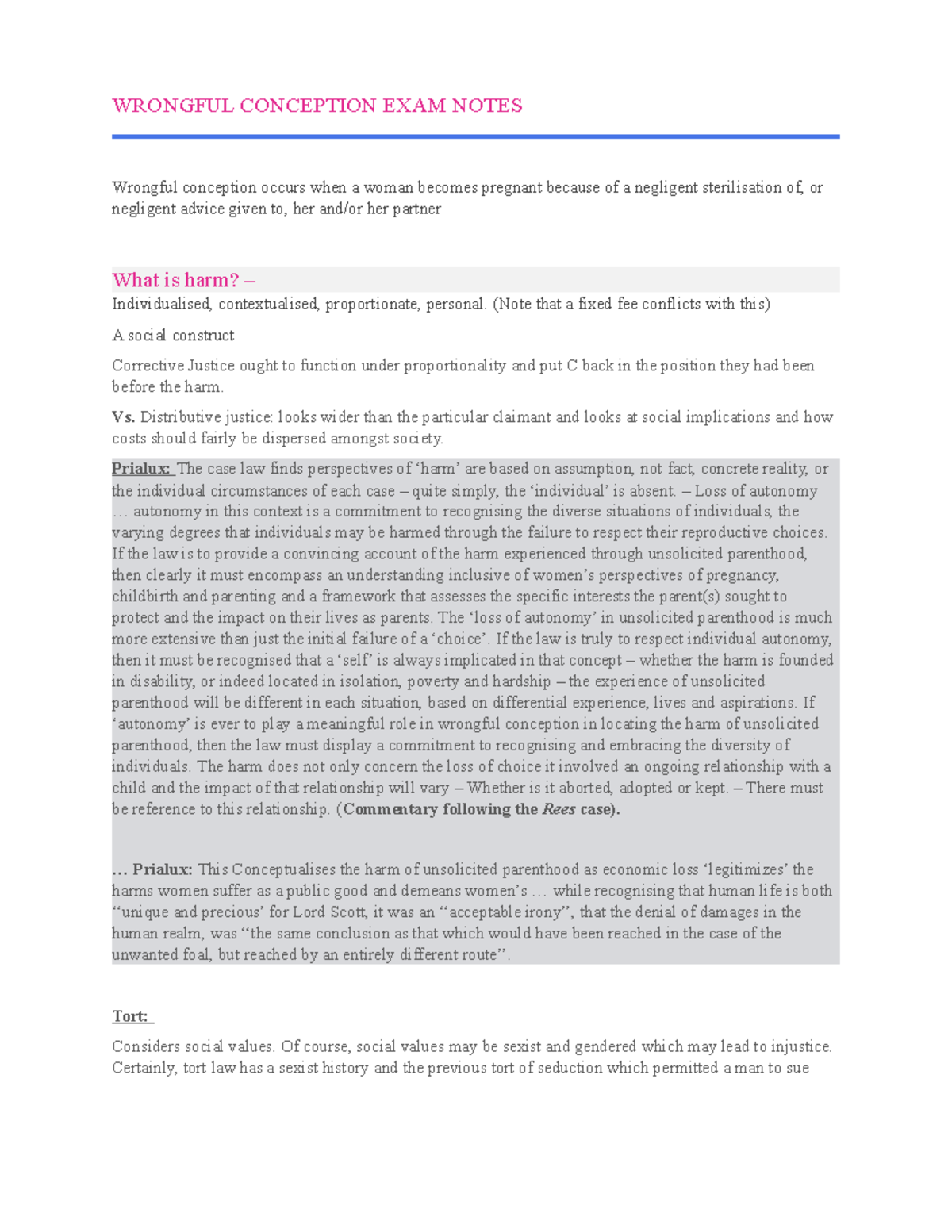 Wrongful Conception Exam Notes - WRONGFUL CONCEPTION EXAM NOTES ...