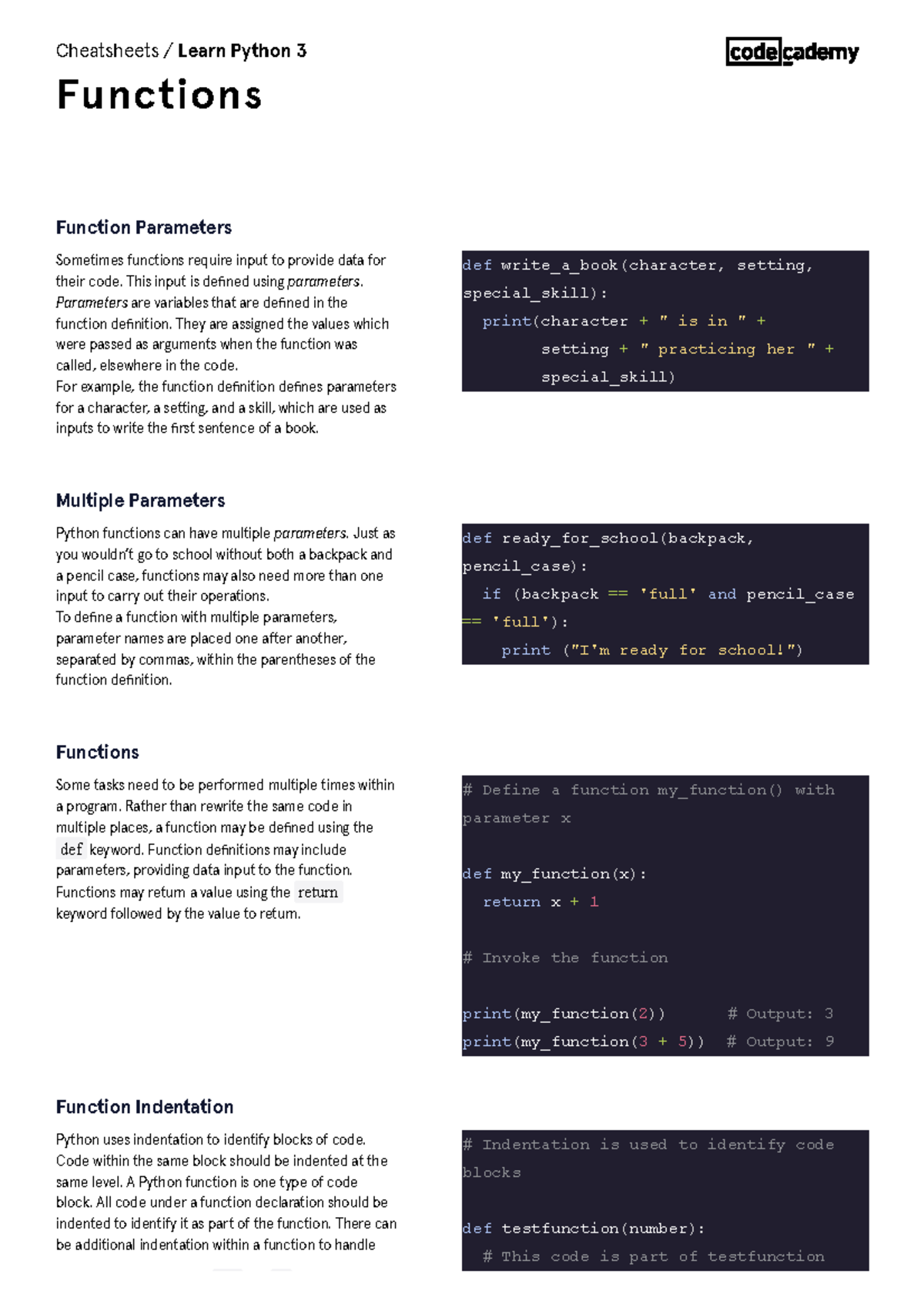 5 Learn Python 3 Functions Cheatsheet Codecademy - Sometimes Functions ...