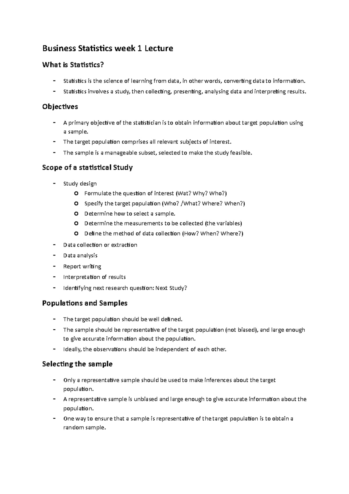 Business Statistics Week 1 Lecture - Business Statistics Week 1 Lecture ...