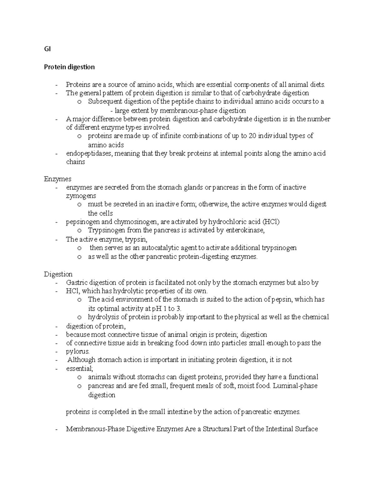 GI notes GI Protein digestion Proteins are a source of amino acids