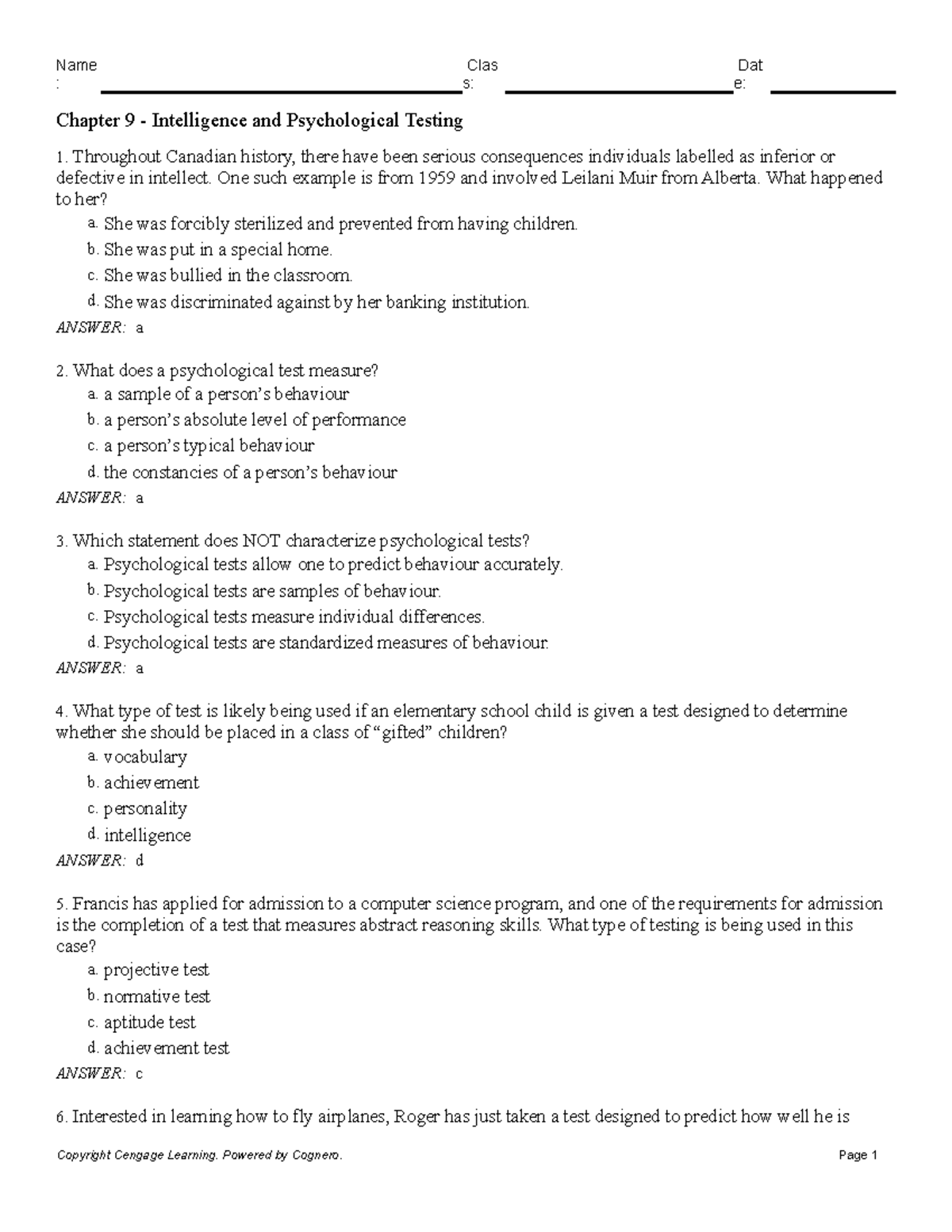 Chapter 9 Intelligence and Psychological Testing - : s: e: Chapter 9 ...