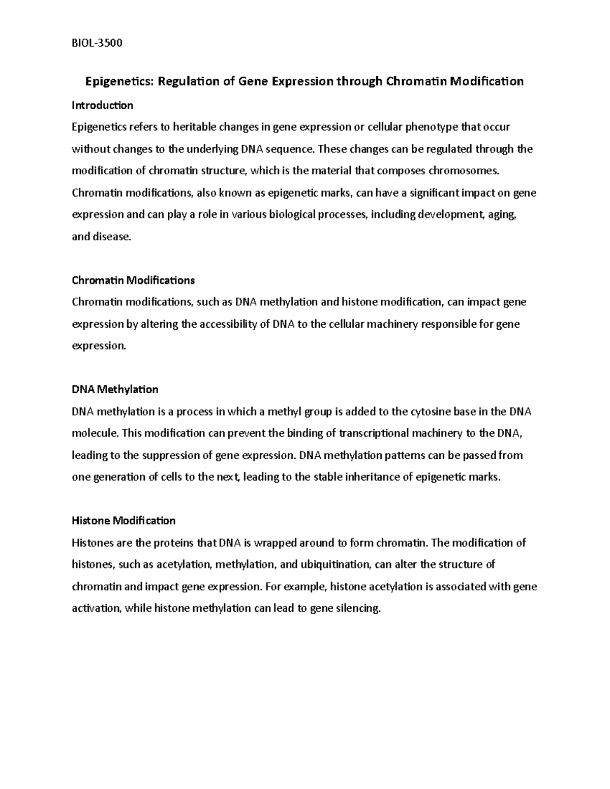 Epigenetics: including the regulation of gene expression through the ...