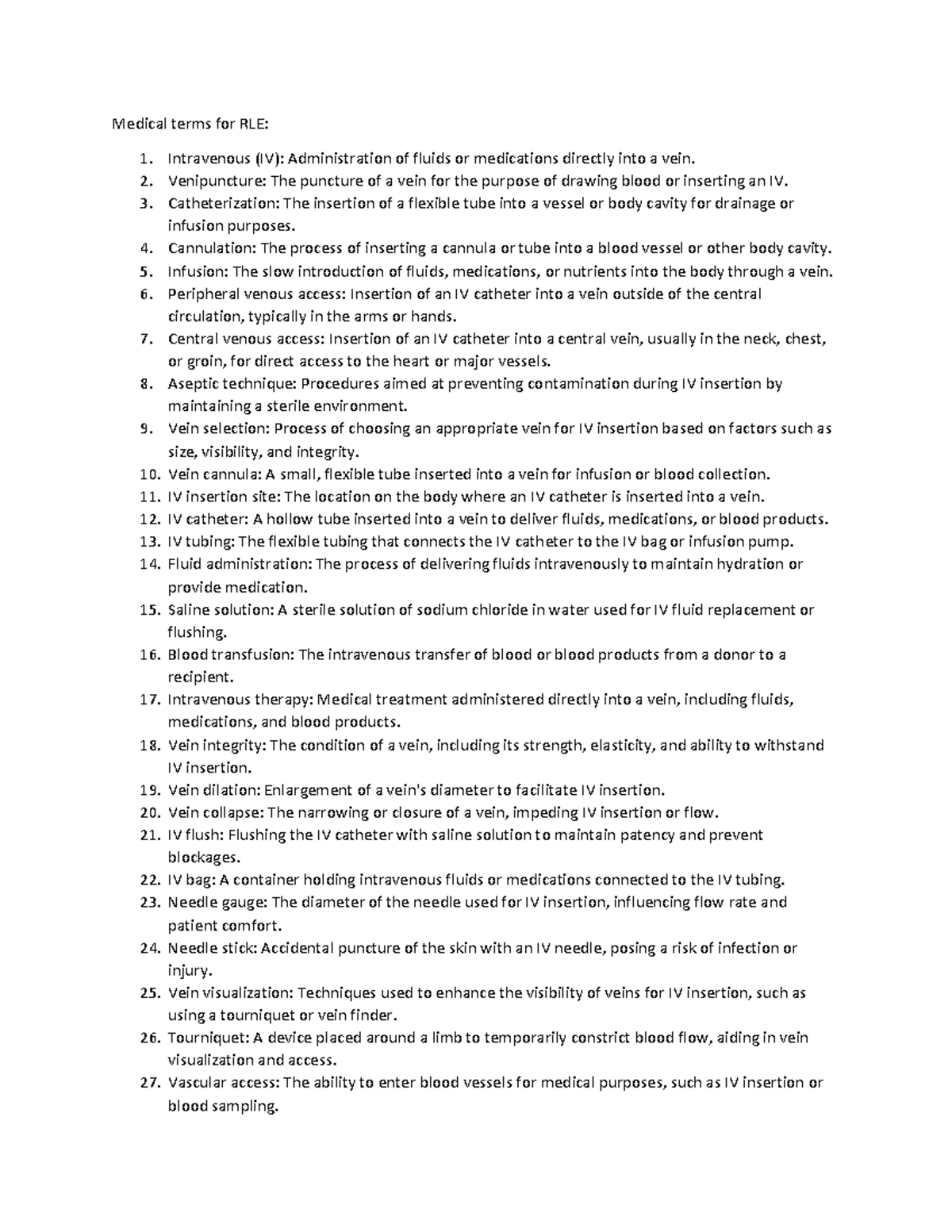 Medical terms for RLE - Intravenous (IV): Administration of fluids or ...