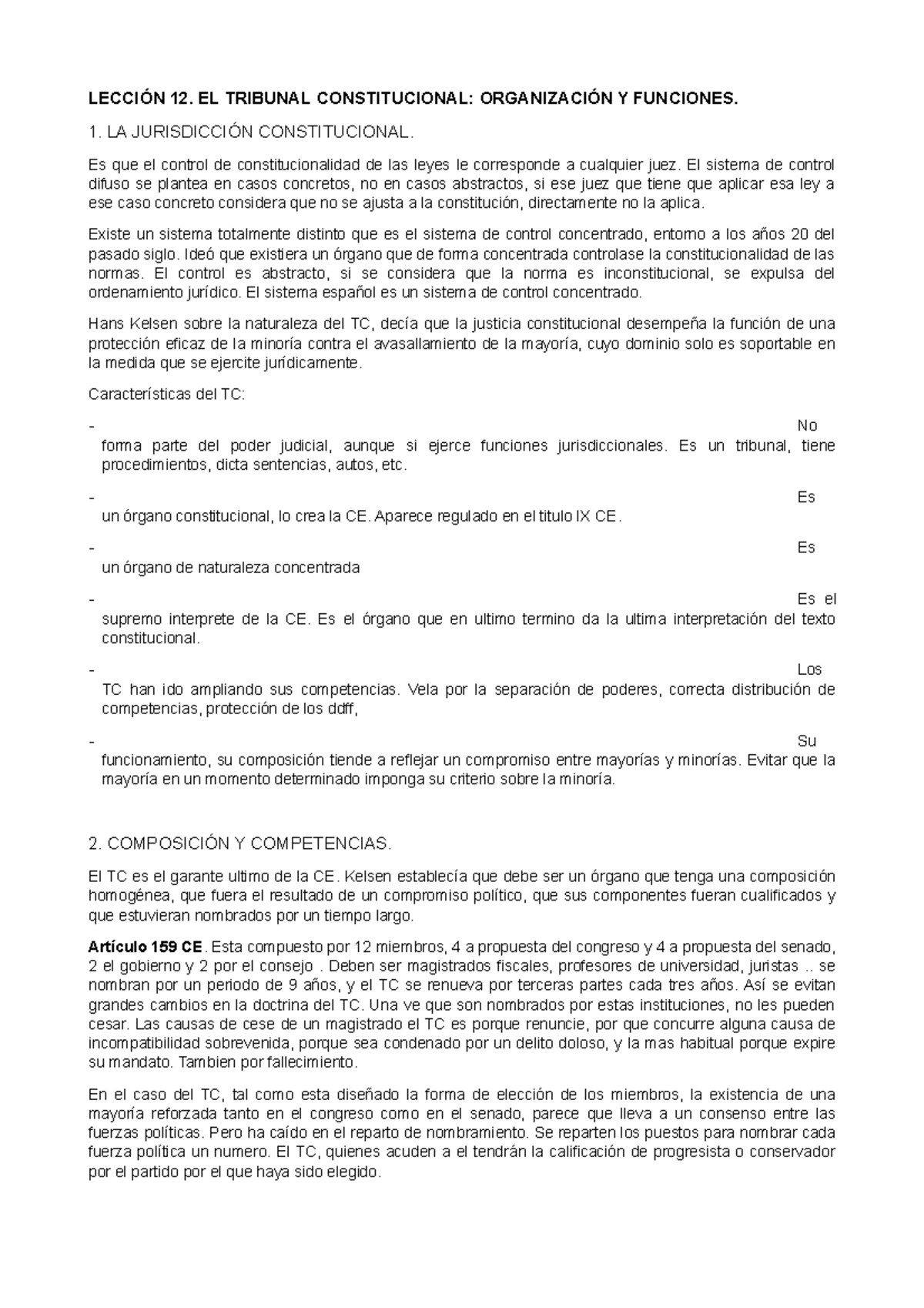 Tema 12 - Apuntes 12 - LECCIÓN 12. EL TRIBUNAL CONSTITUCIONAL ...