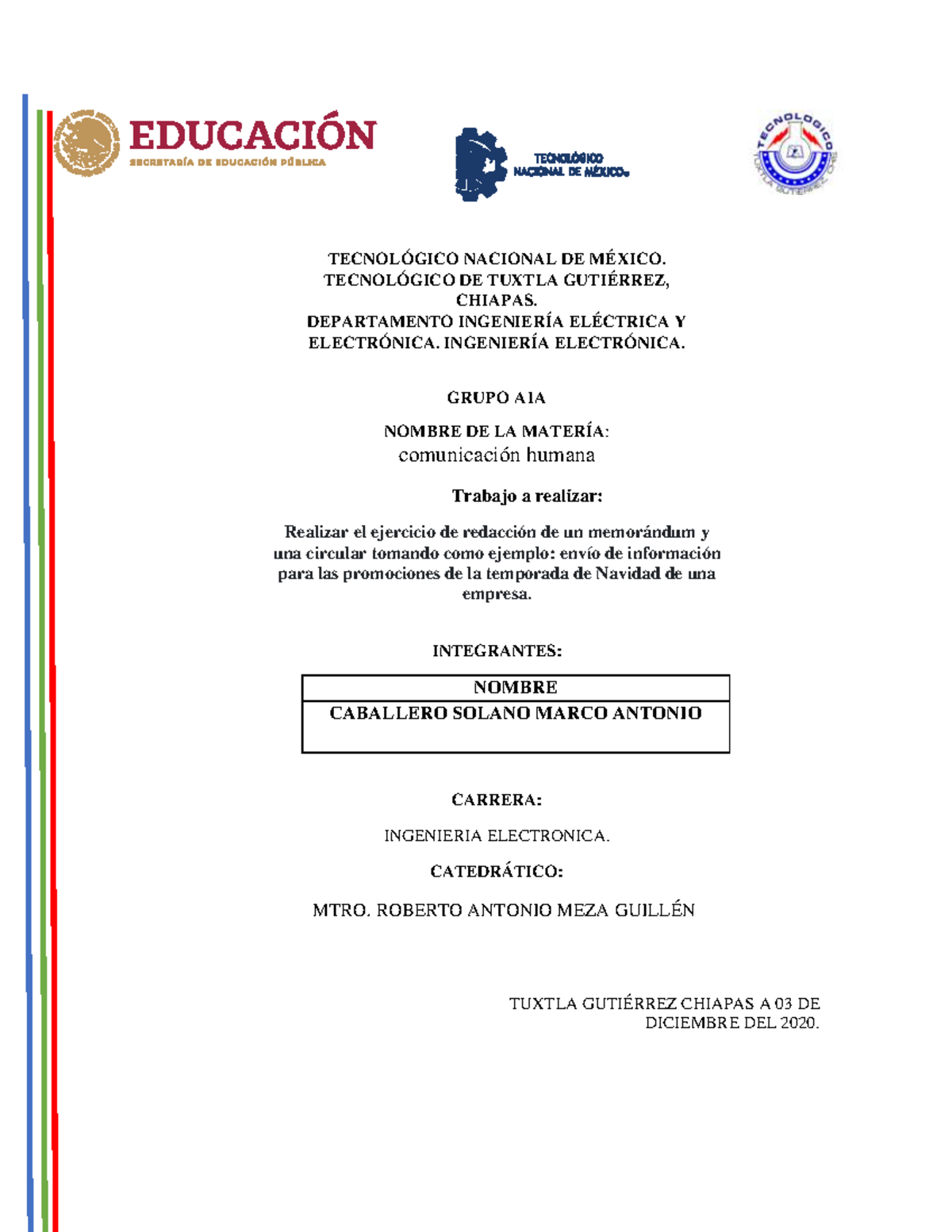 elaboración de un Memorandum y un circular de una empresa - TECNOLÓGICO ...