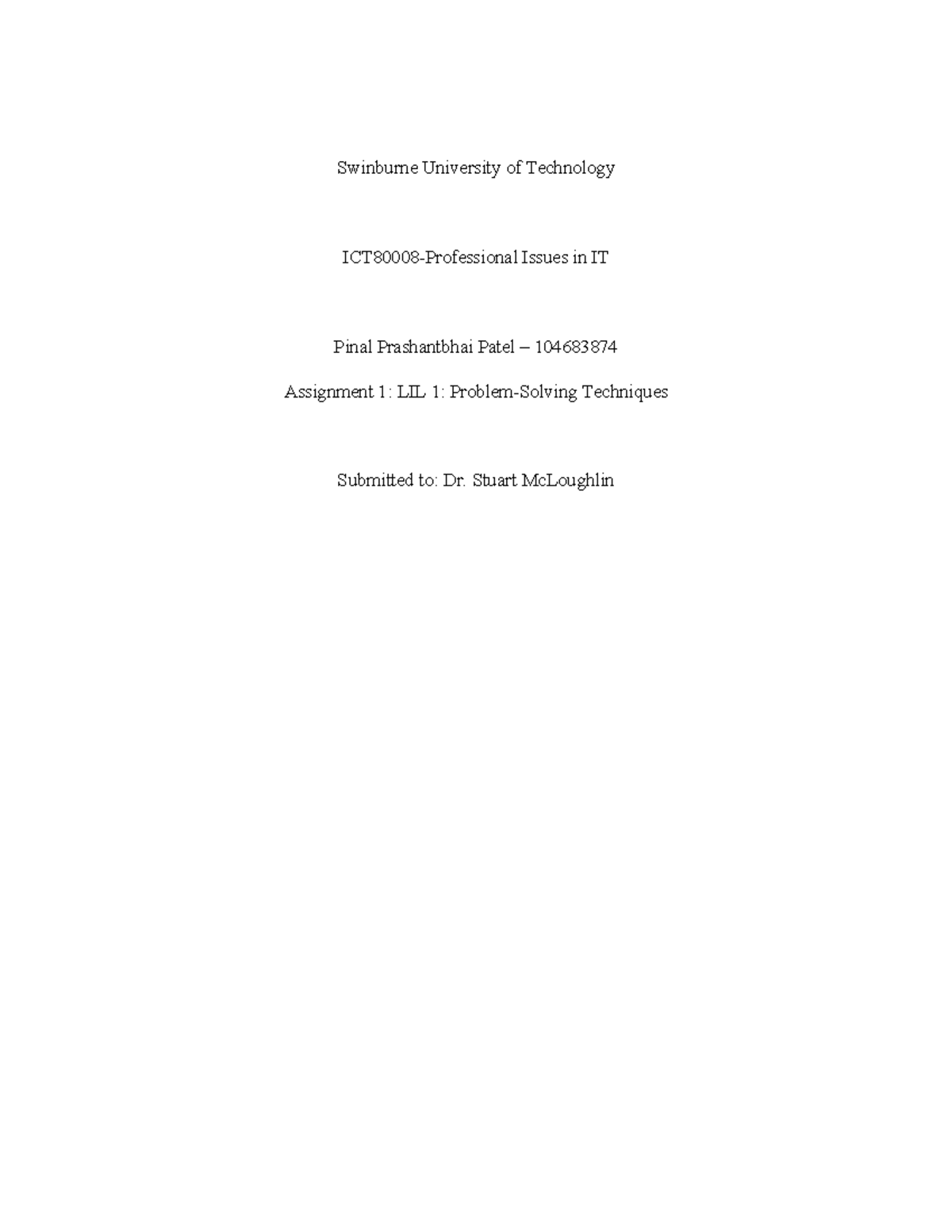 Pro Issues in IT Assignment 1 - ICT30005 - Swinburne University of ...