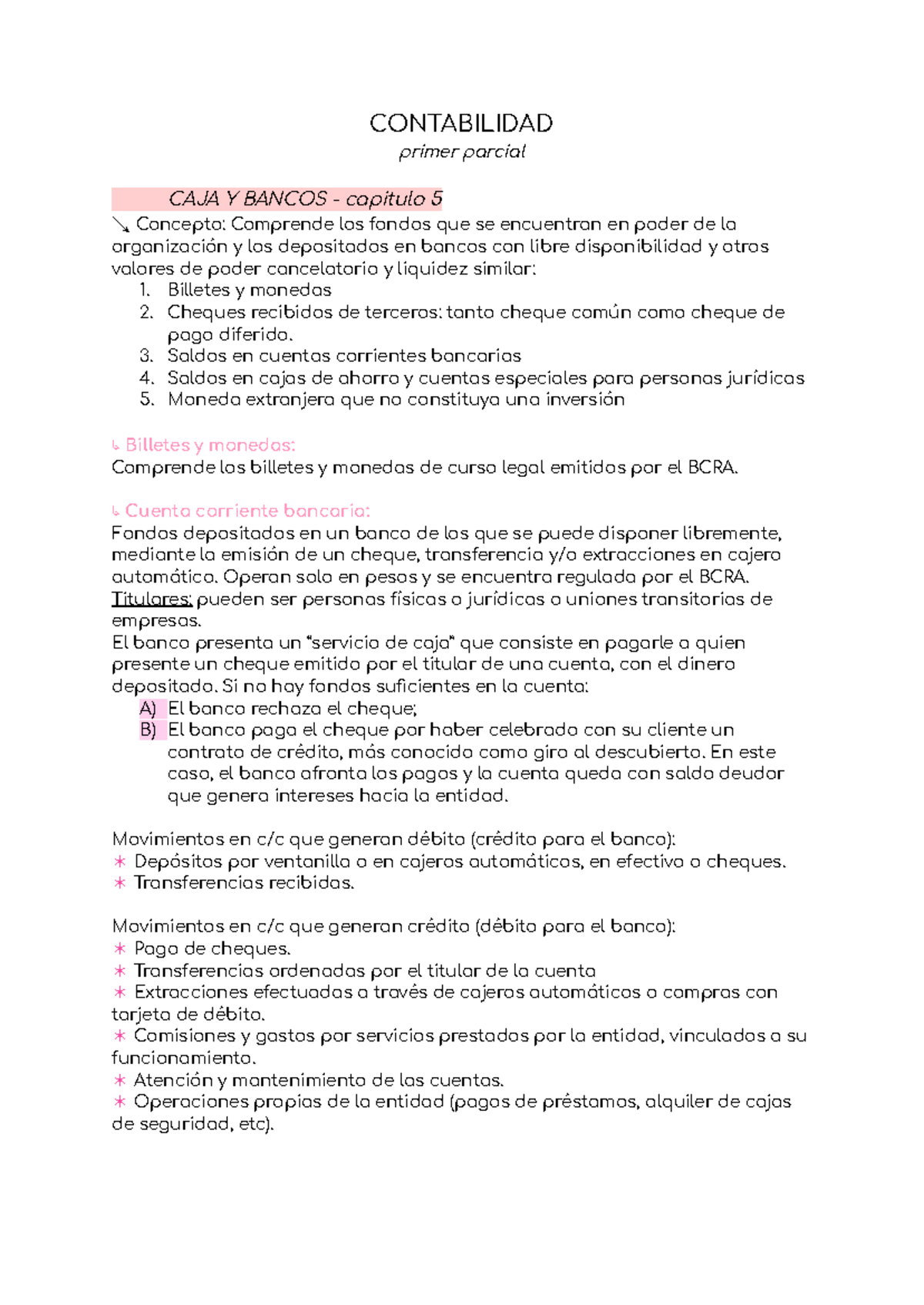 Resumen primer parcial - CONTABILIDAD primer parcial CAJA Y BANCOS ...