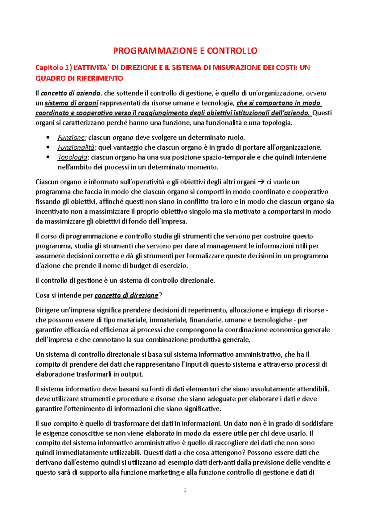 Capitoli 1-2 - misurazione dei costi - PROGRAMMAZIONE E CONTROLLO ...