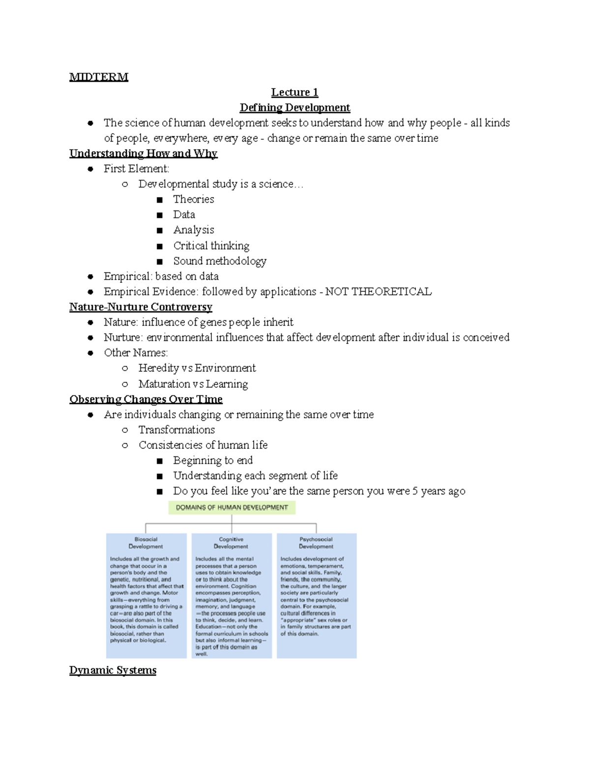 Lecture Notes - MIDTERM Lecture 1 Defining Development The Science Of ...