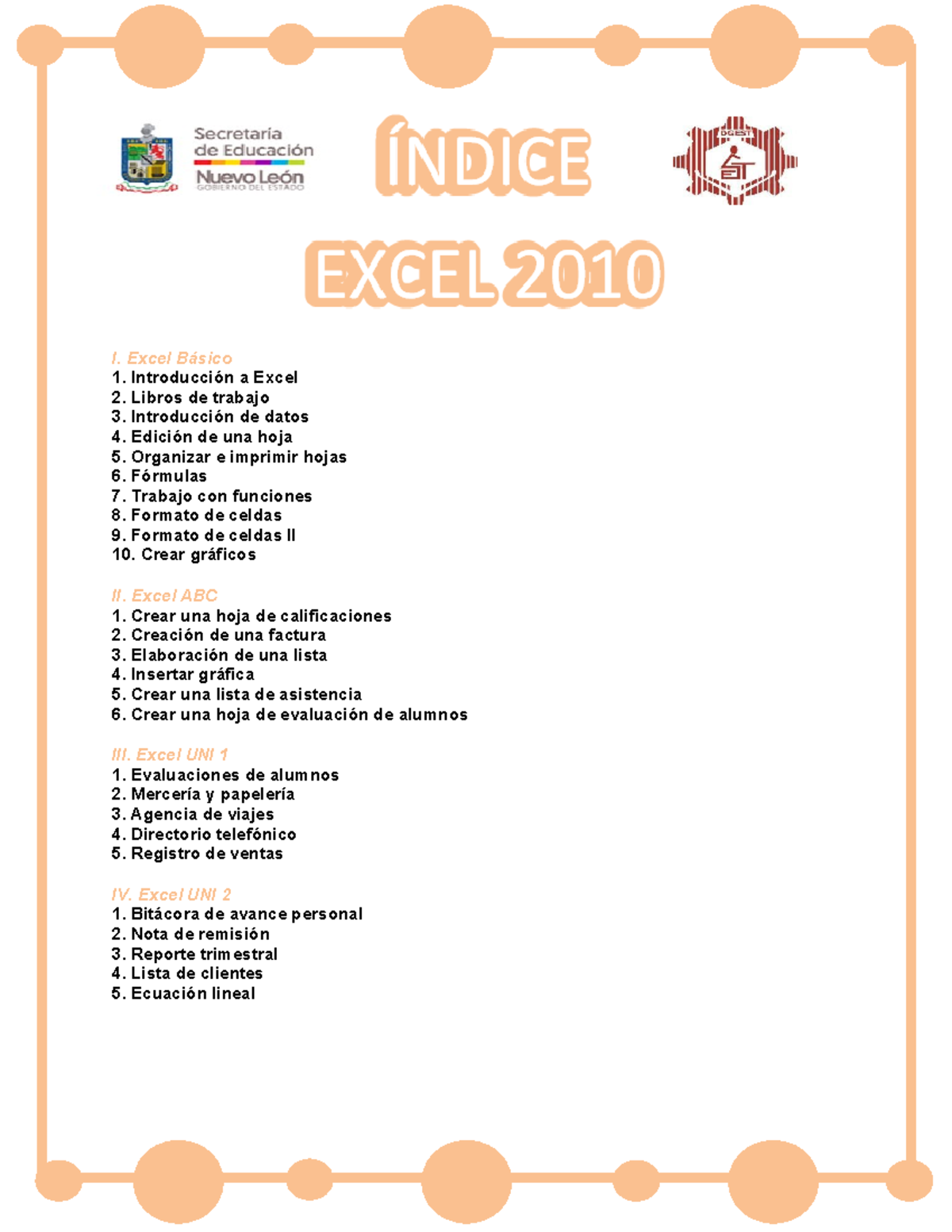 pdf docu libro insp - NDIE I. Excel Básico 1. Introducción a Excel 2 ...