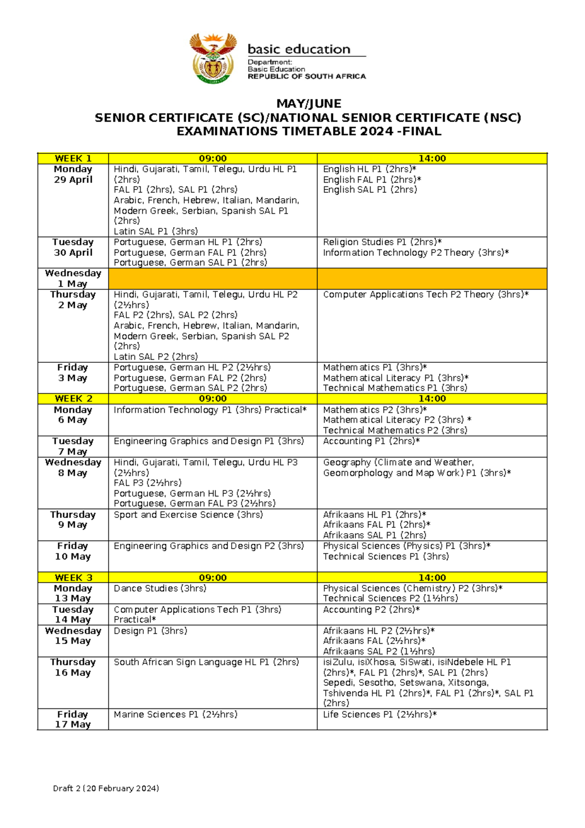 2024- May June Timetable- final Edited - MAY/JUNE SENIOR CERTIFICATE ...