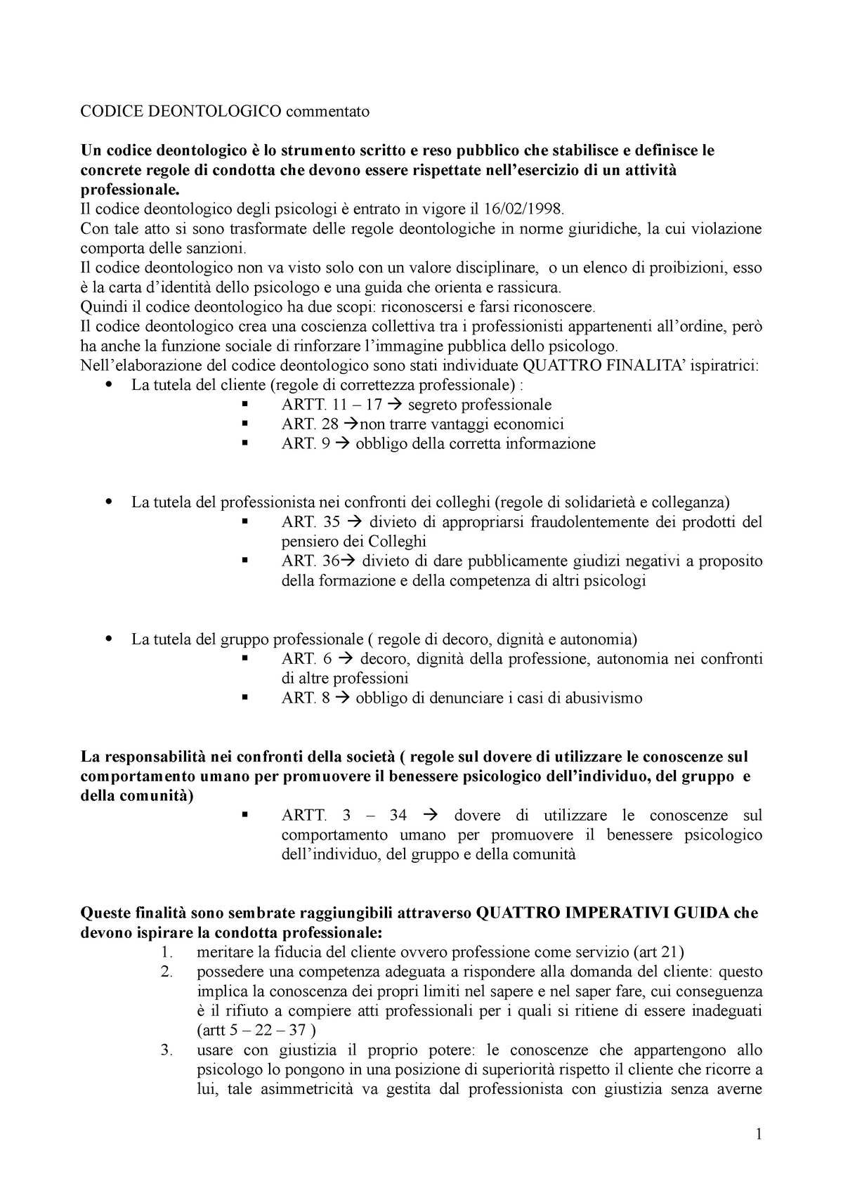 Riassunto Calvi Gulotta Codice Deontologico Commentato - CODICE ...