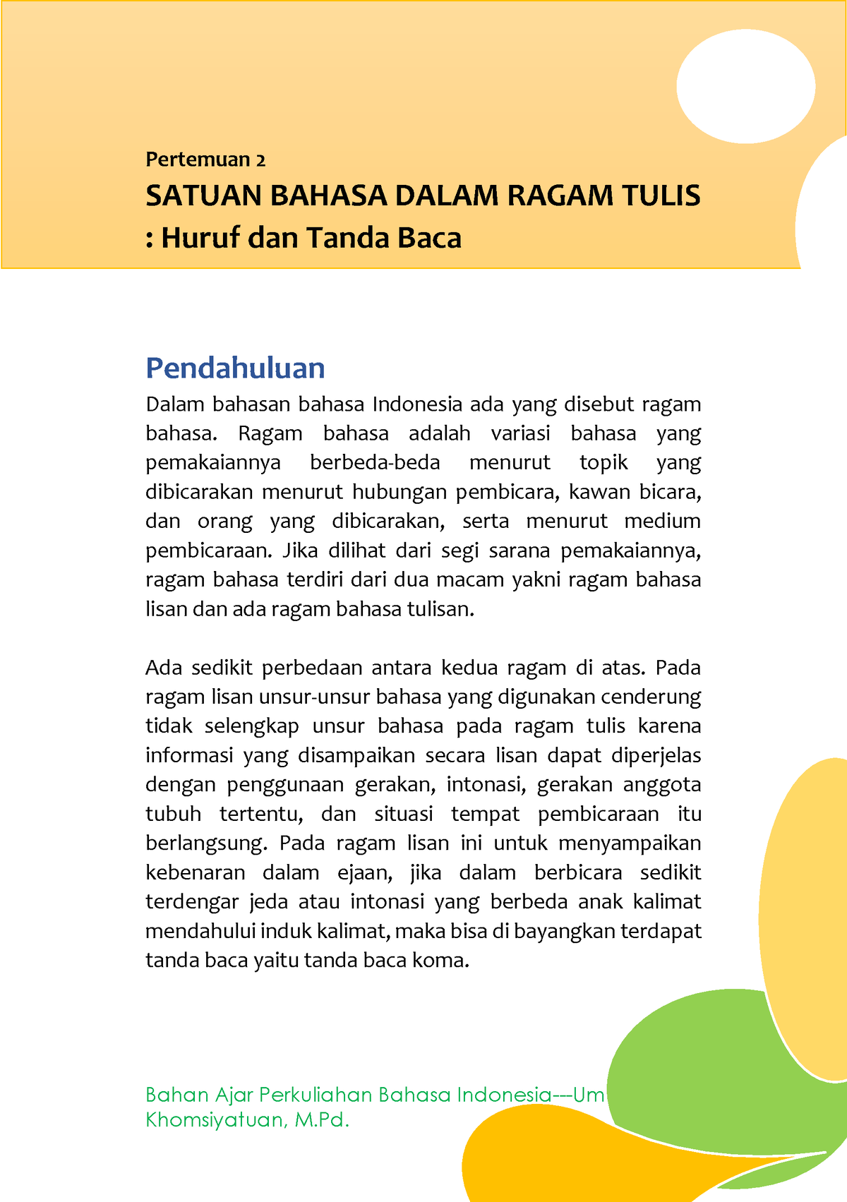 Pertemuan 2 Satuan Bahasa Ragam Tulis - Bahan Ajar Perkuliahan Bahasa ...