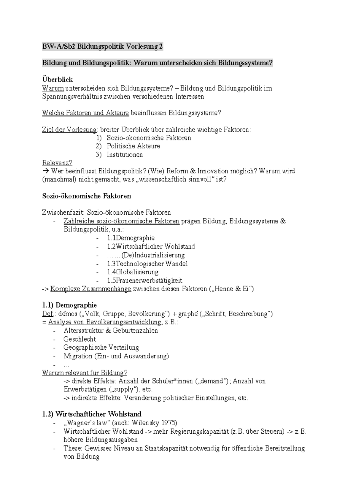 BW-Sb2 Lernzettel - Zusammenfassung Für Klausur - BW-A/Sb2 ...