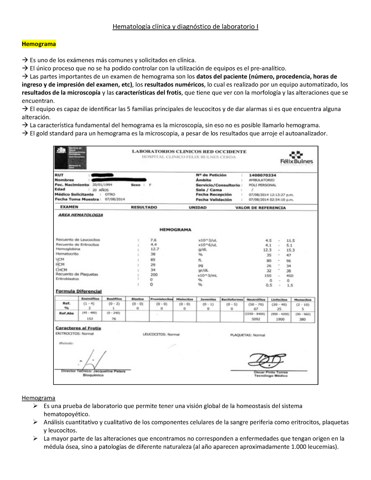 Examen Del Hemograma Hematolog A Cl Nica Y Diagn Stico De Laboratorio I Hemograma Es Uno De