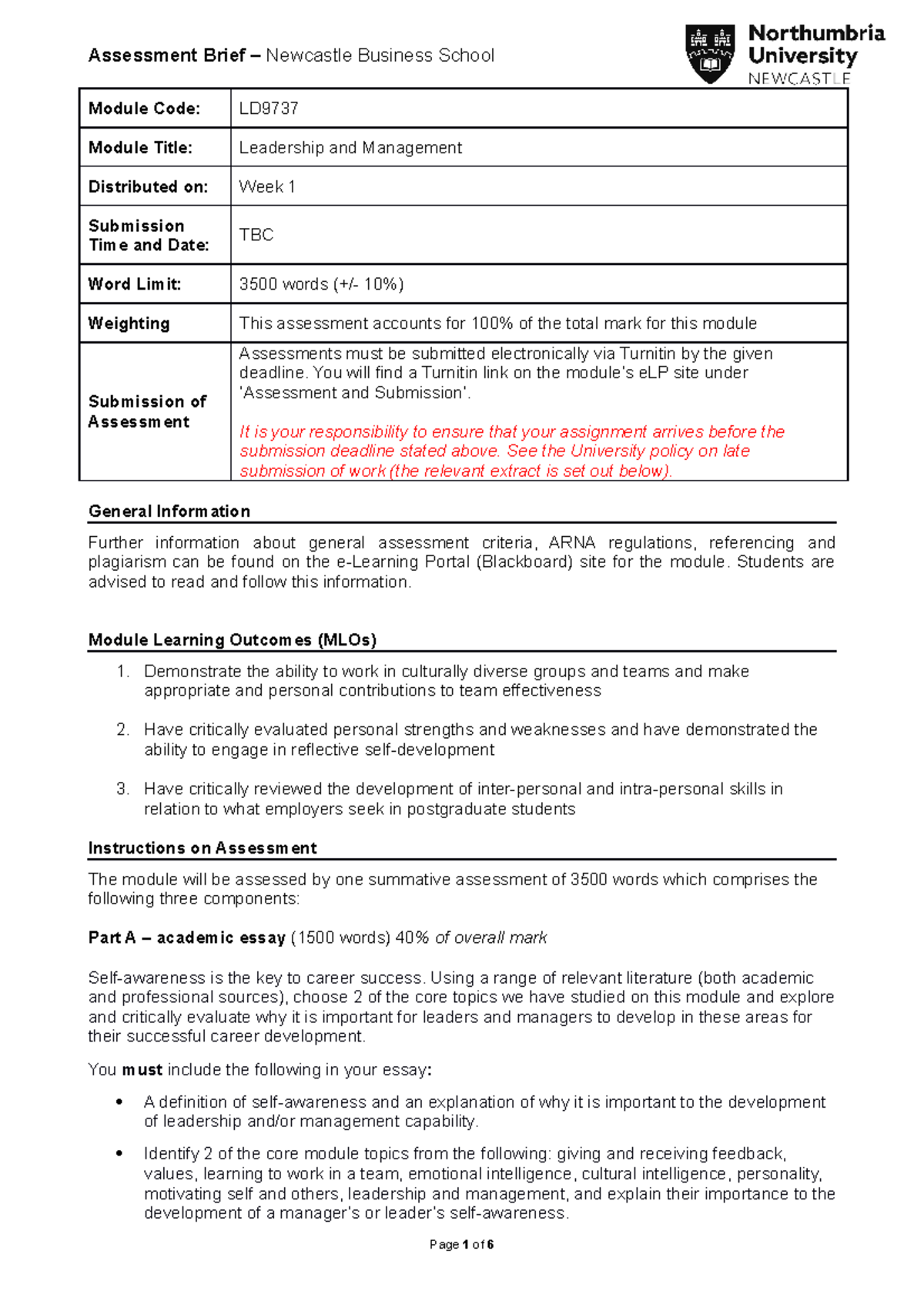 LD9737 Assessment Brief 2022-23 - Module Code: LD Module Title ...