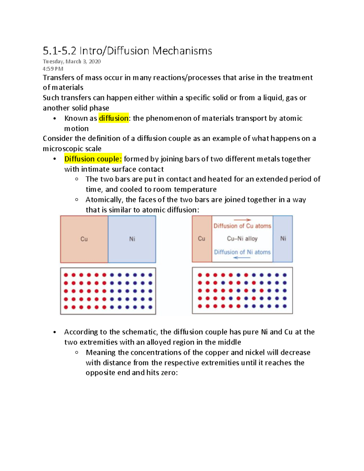 MSE250 Ch. 5.1-5.3 - 5.1-5 Intro/Diffusion Mechanisms Tuesday, March 3 ...