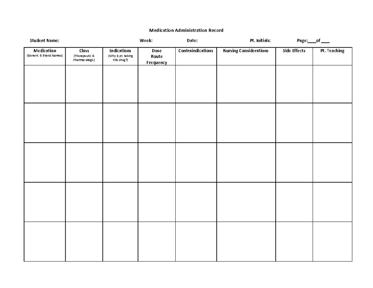 MAR Form N121A - 121L-A - Medication Administration Record Student Name ...