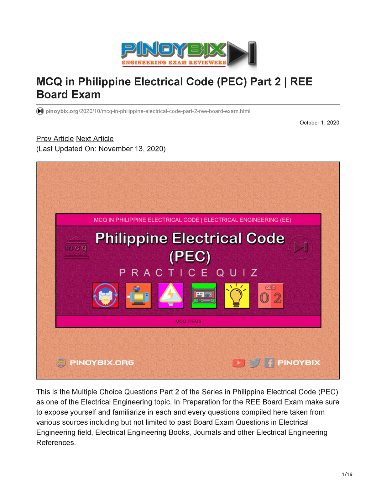 Pinoybix.org-MCQ In Philippine Electrical Code PEC Part 2 REE Board ...