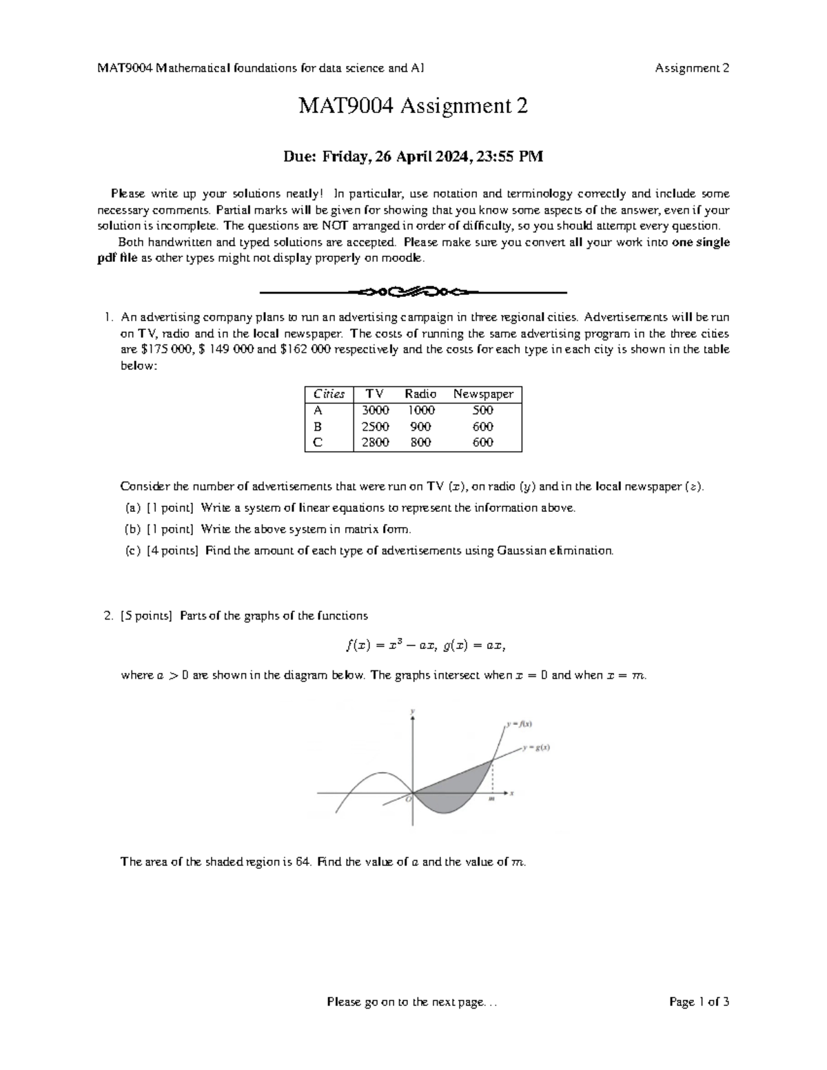 MAT9004 Assignment 2 v2 - MAT9004 Mathematical foundations for data ...