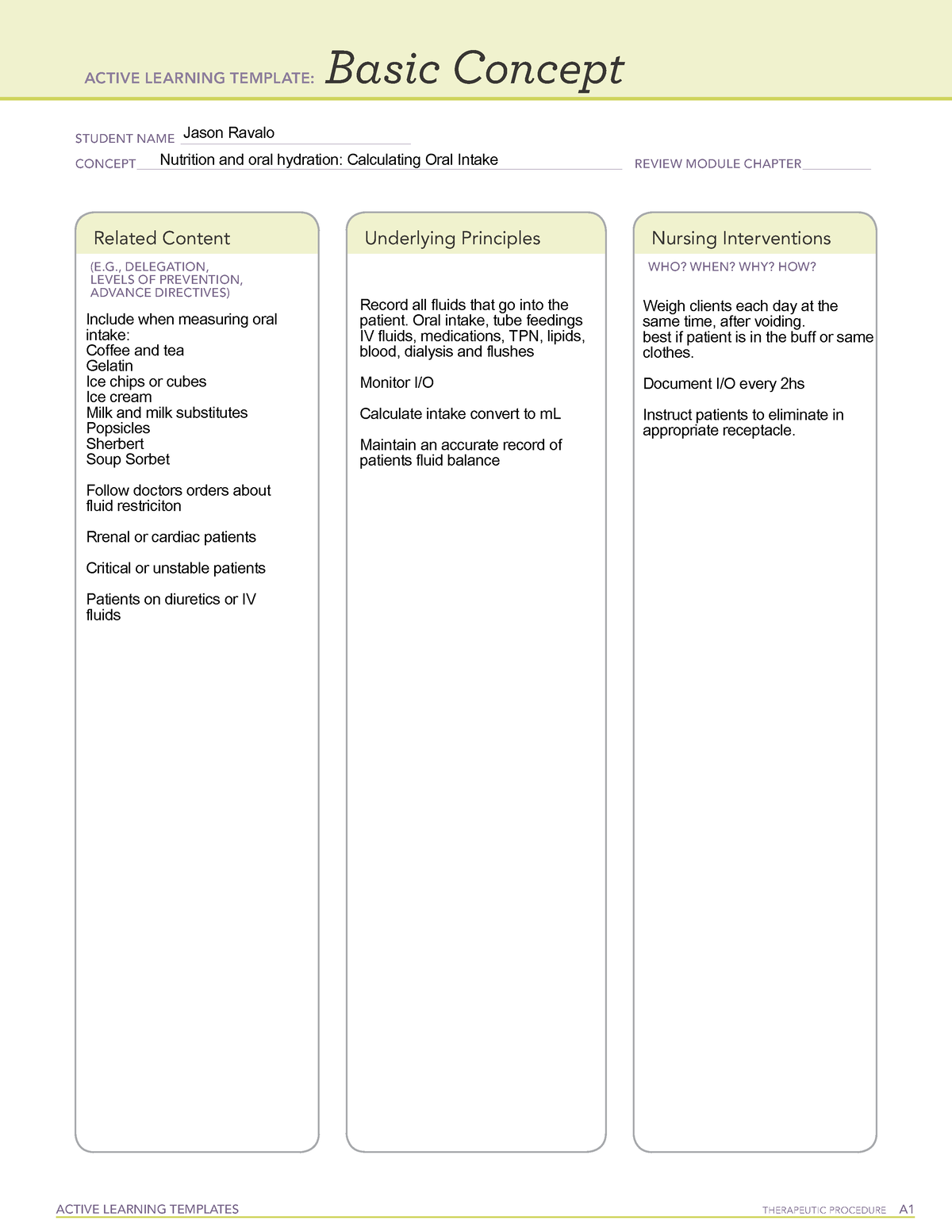Active Learning Template Basic Concept (intake and output) ACTIVE