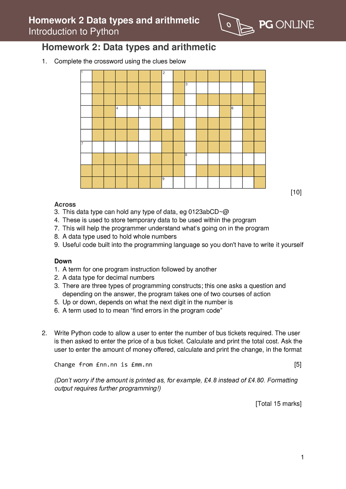 homework 2 data types and arithmetic