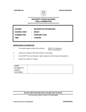 BIO621 Case study August 2023 - CONFIDENTIAL AS/JUNE 2023/CASE STUDY ...