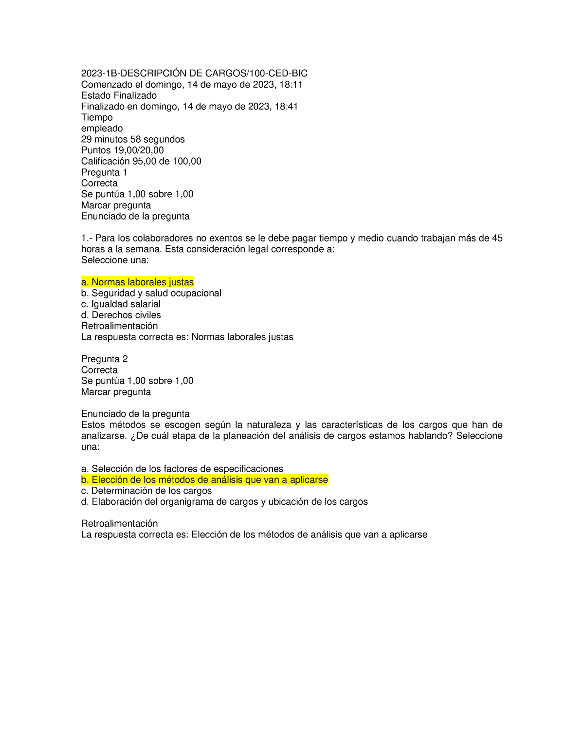 Examen Descripcion De Cargo 2023 - 2023-1B-DESCRIPCIÓN DE CARGOS/100 ...