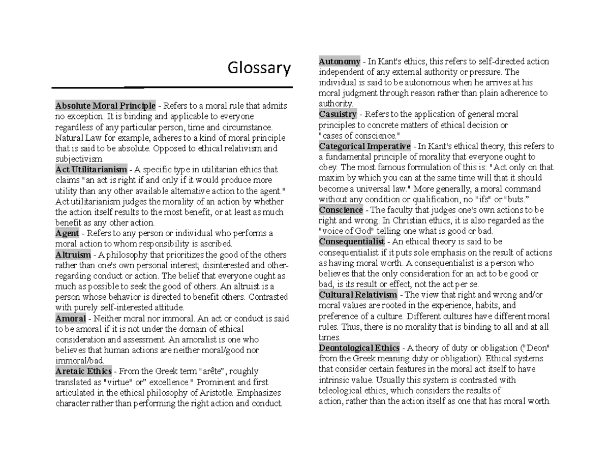 Absolute Moral Position Examples