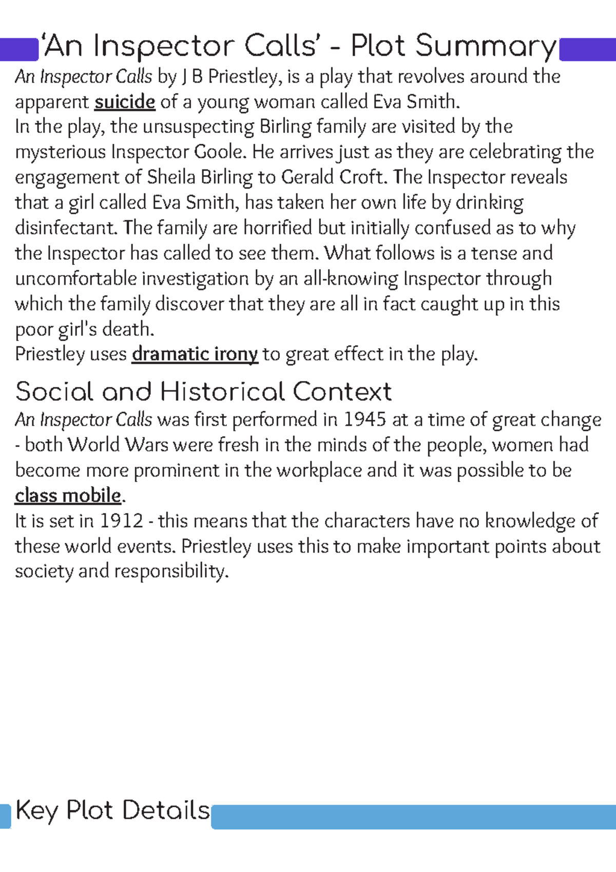 ‘An Inspector Calls’ Plot Summary In the play, the unsuspecting