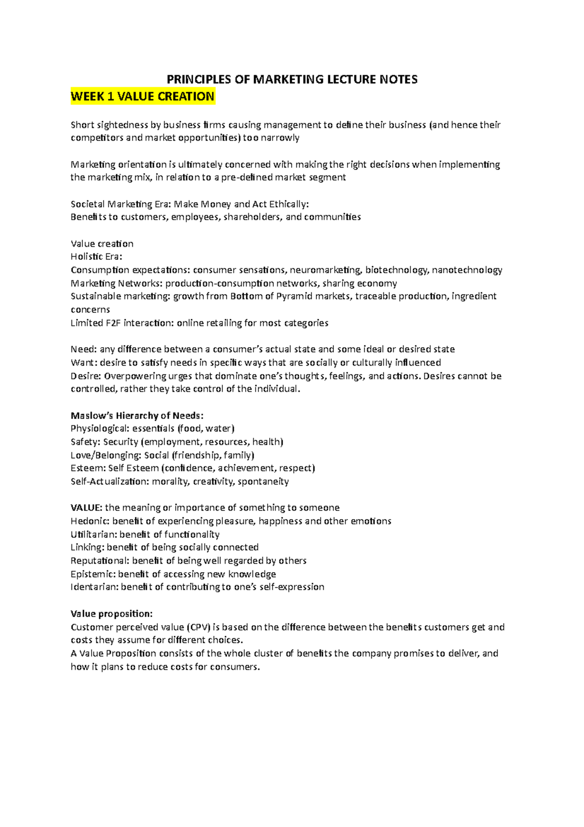 Principles OF Marketing Lecture Notes - PRINCIPLES OF MARKETING LECTURE ...