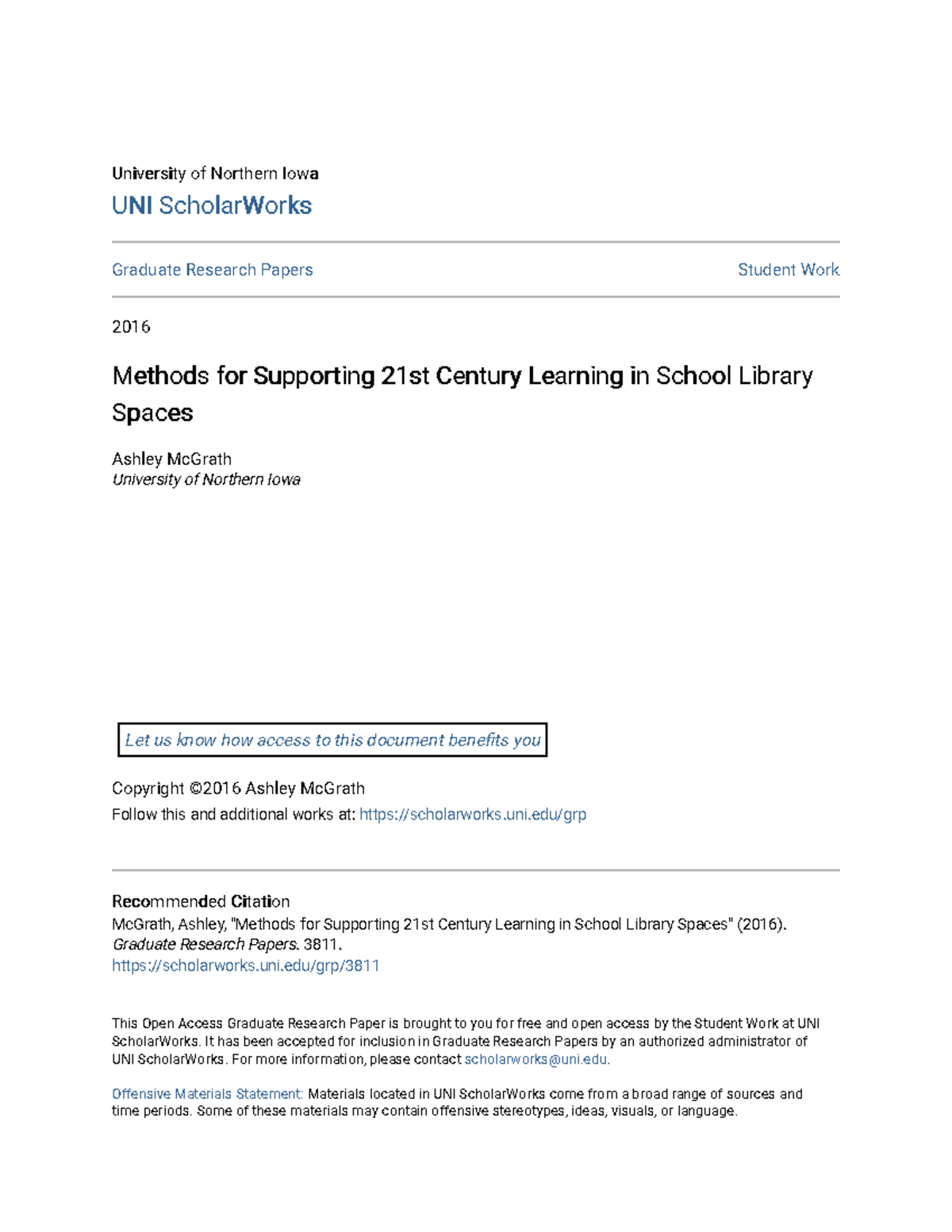 Methods for Supporting 21st Century Learning in School Library Sp ...
