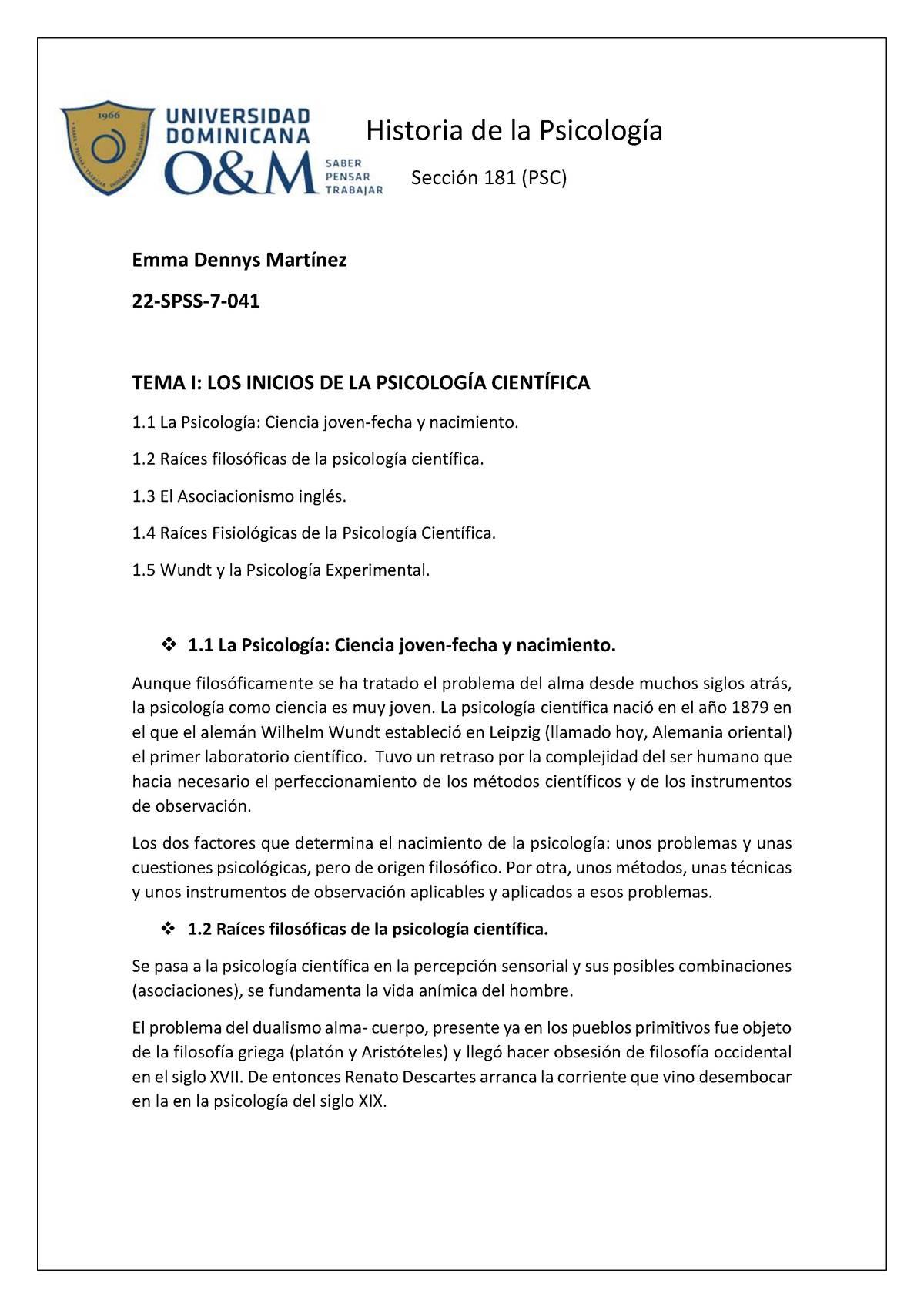 Historia De La Psicología Tema 1 - Historia De La Psicología Sección ...