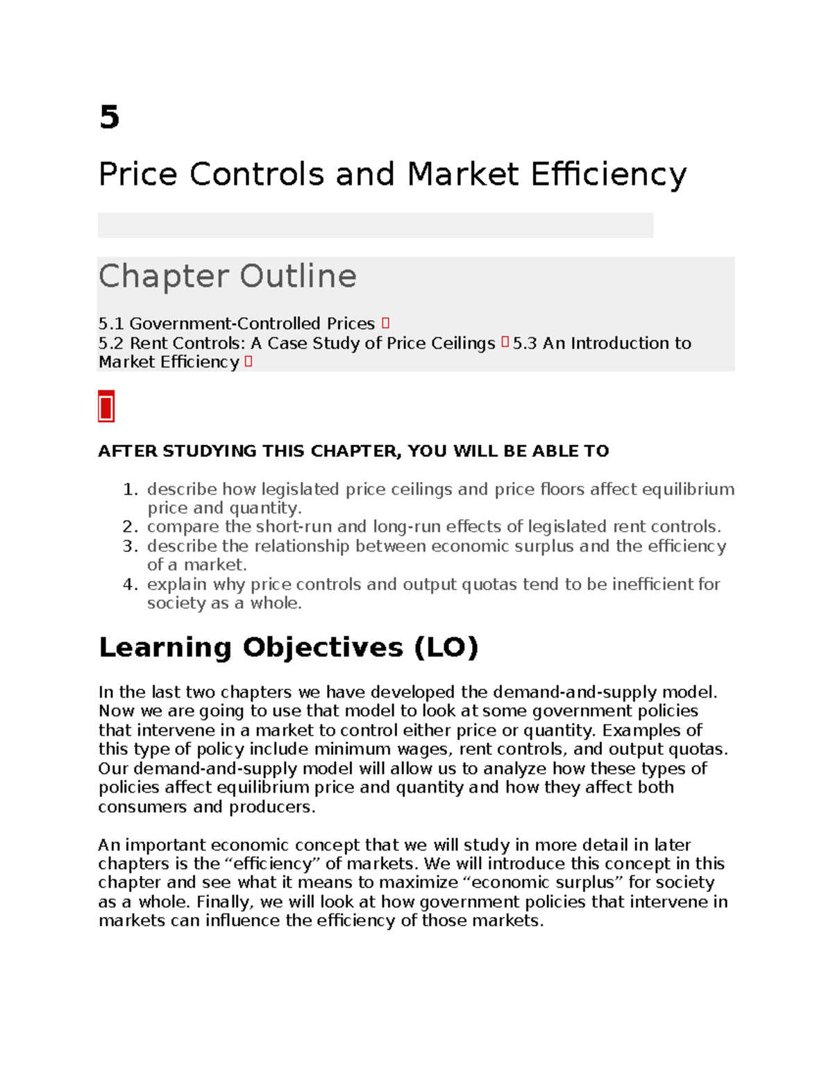 Chapter 5 - Price Controls And Market Efficiency - 5 Price Controls And ...