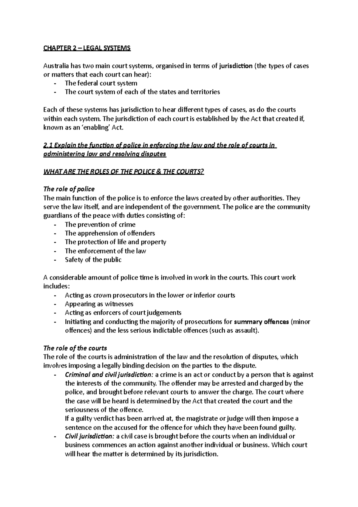 Chapter 2 – Legal Systems - CHAPTER 2 – LEGAL SYSTEMS Australia has two ...