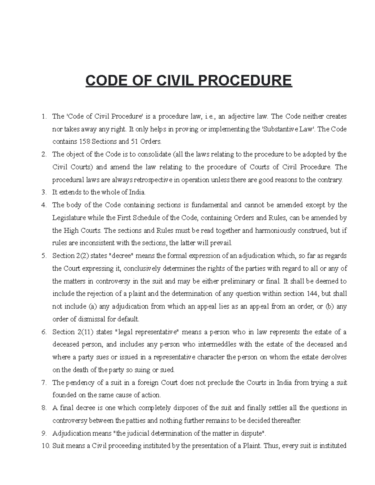 CPC Oneliners - Cpc - CODE OF CIVIL PROCEDURE The 'Code Of Civil ...