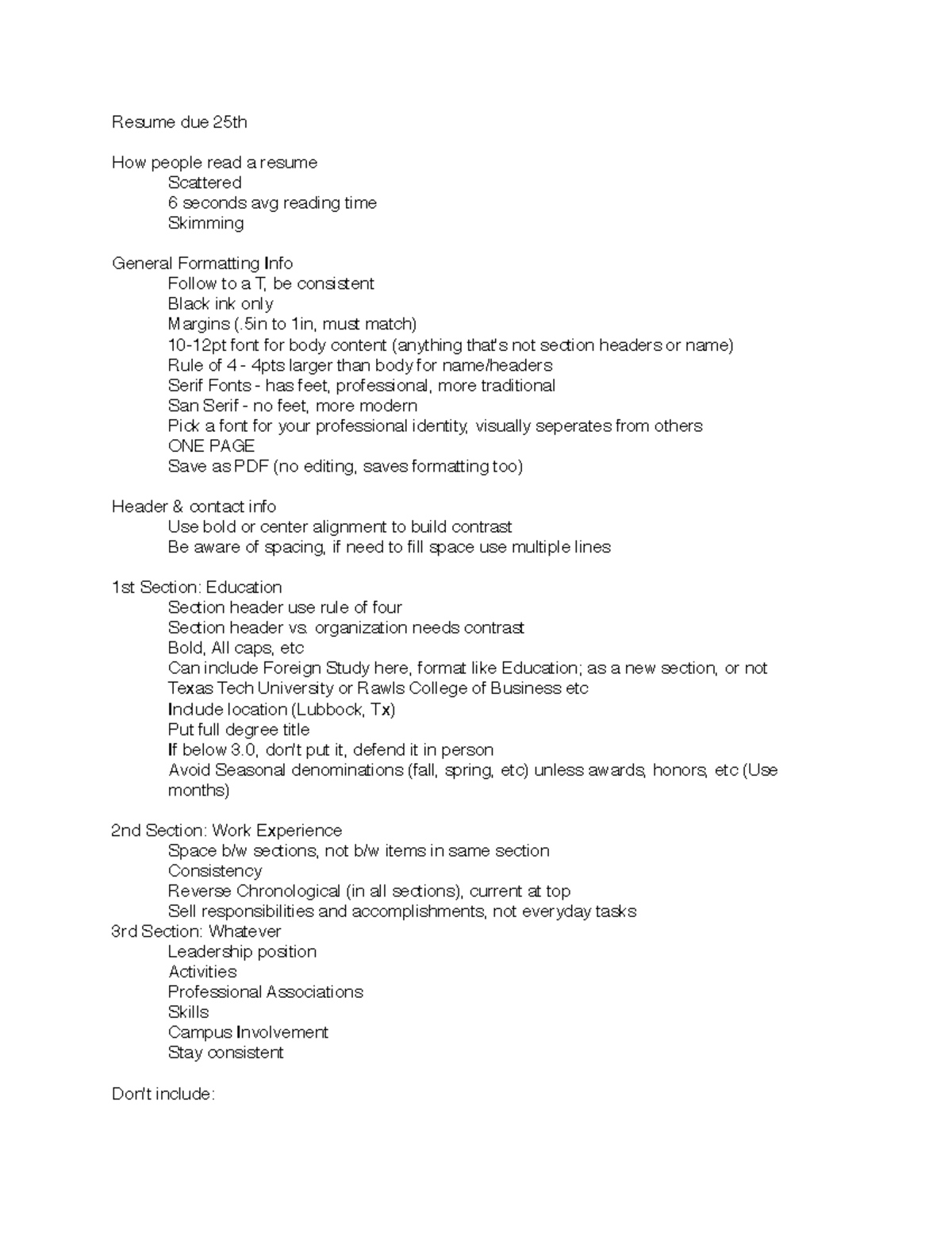 Lecture notes, lecture 6 - All about building a fantastic resume ...