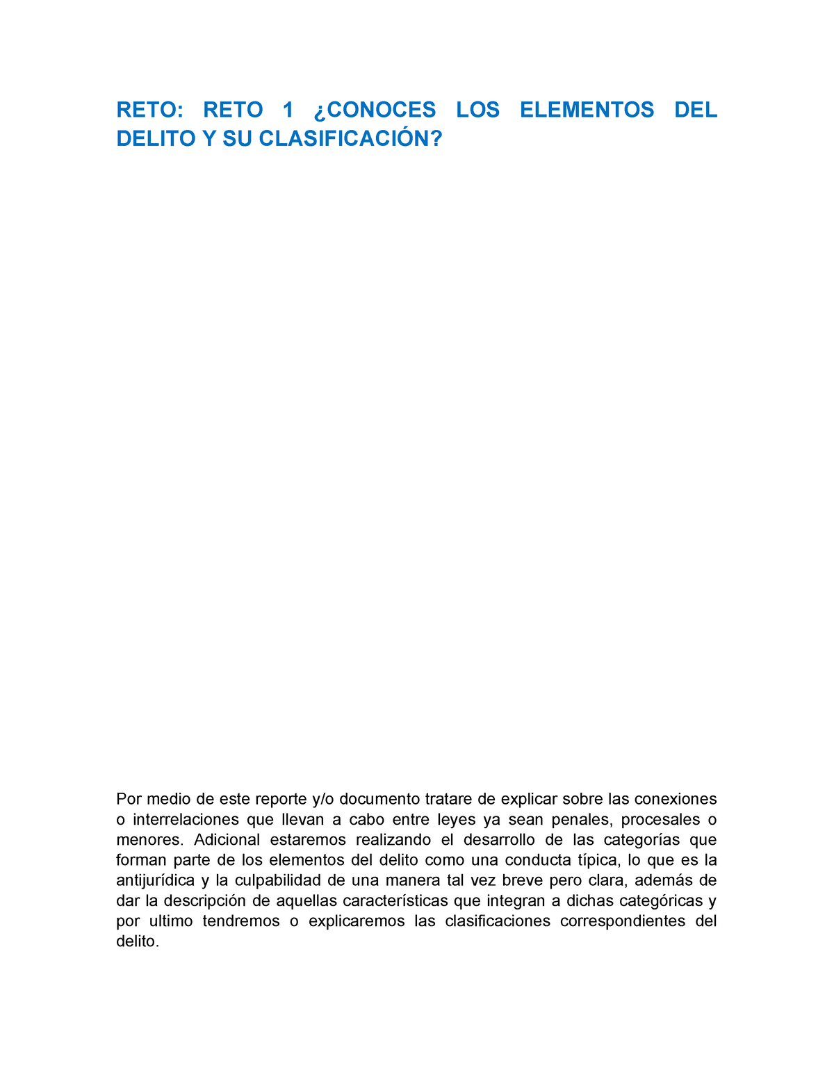 Reto 1 ¿Conoces Los Elementos Del Delito Y Su Clasificacion - RETO ...