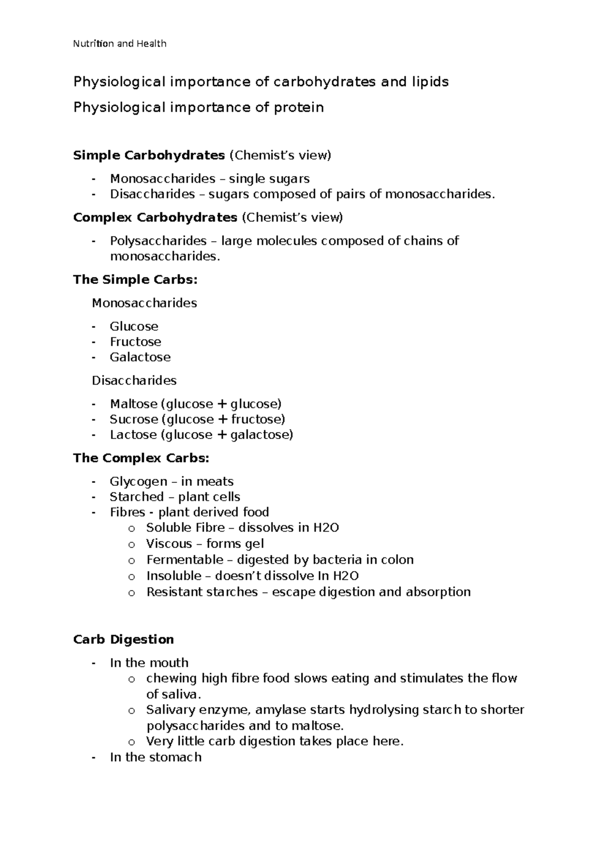 Physiological importance of carbohydrates and lipids - Nutrition and ...