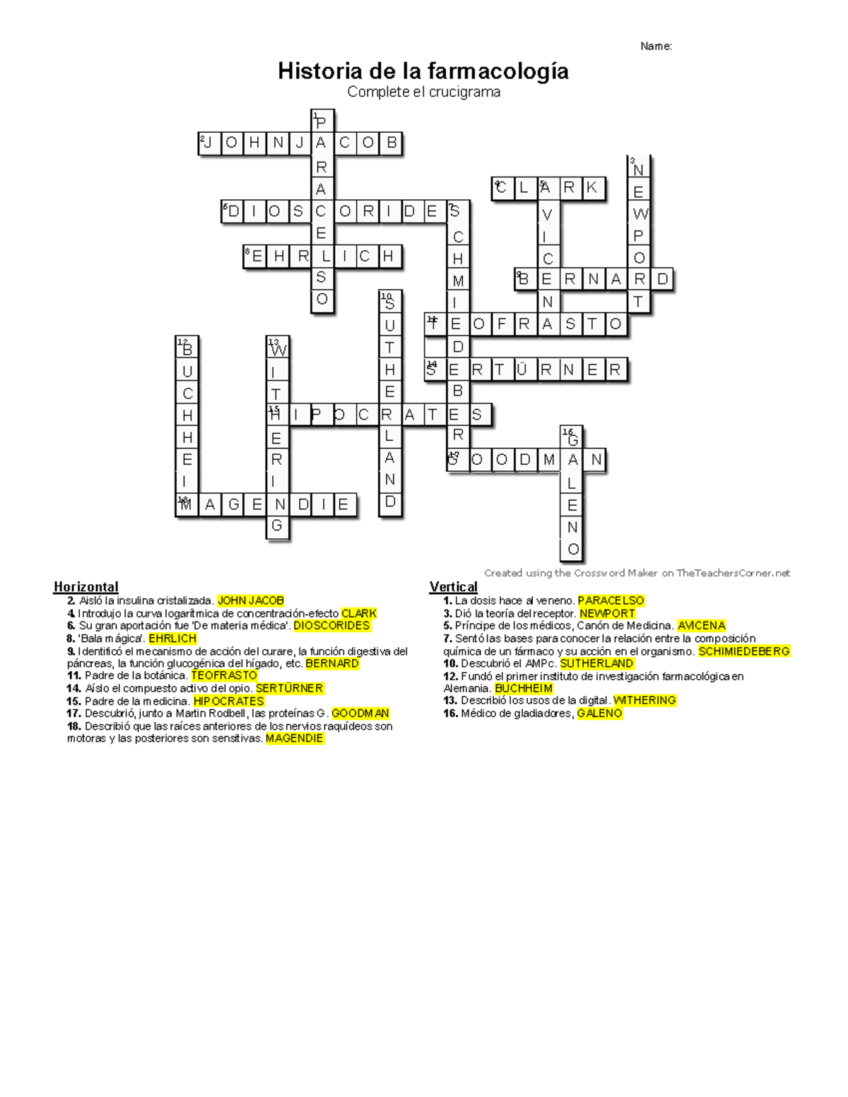 Crucigrama Farmaco Created Using The Crossword Maker On