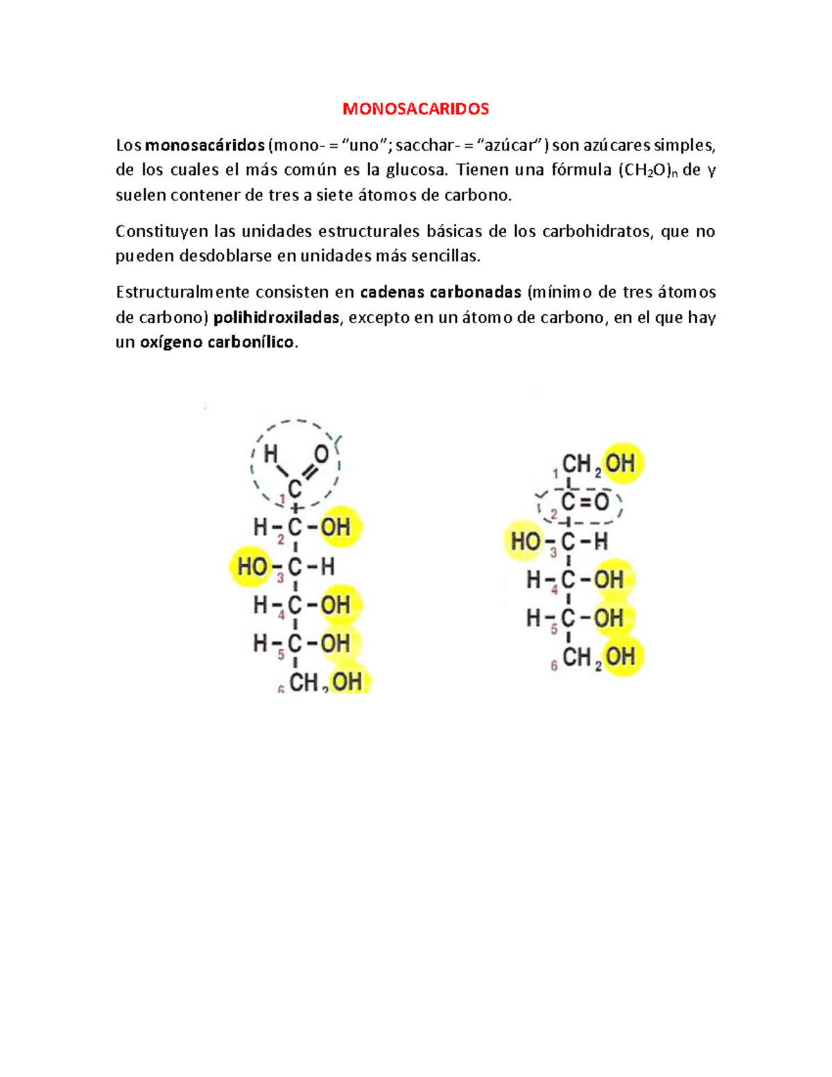 Lectura. Resolver crucigrama - MONOSACARIDOS Los monosac·ridos (mono-