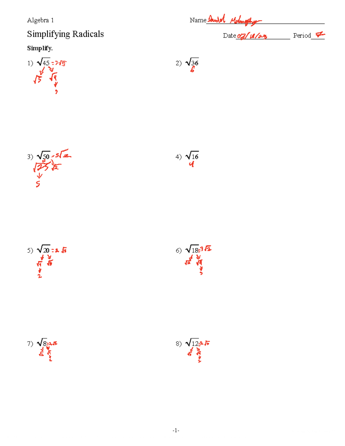Simplifying Radicals - ©e v 2 z 0 b 2 w 3 X fKnuTtBaB jSYoyfPtMwBaerze ...