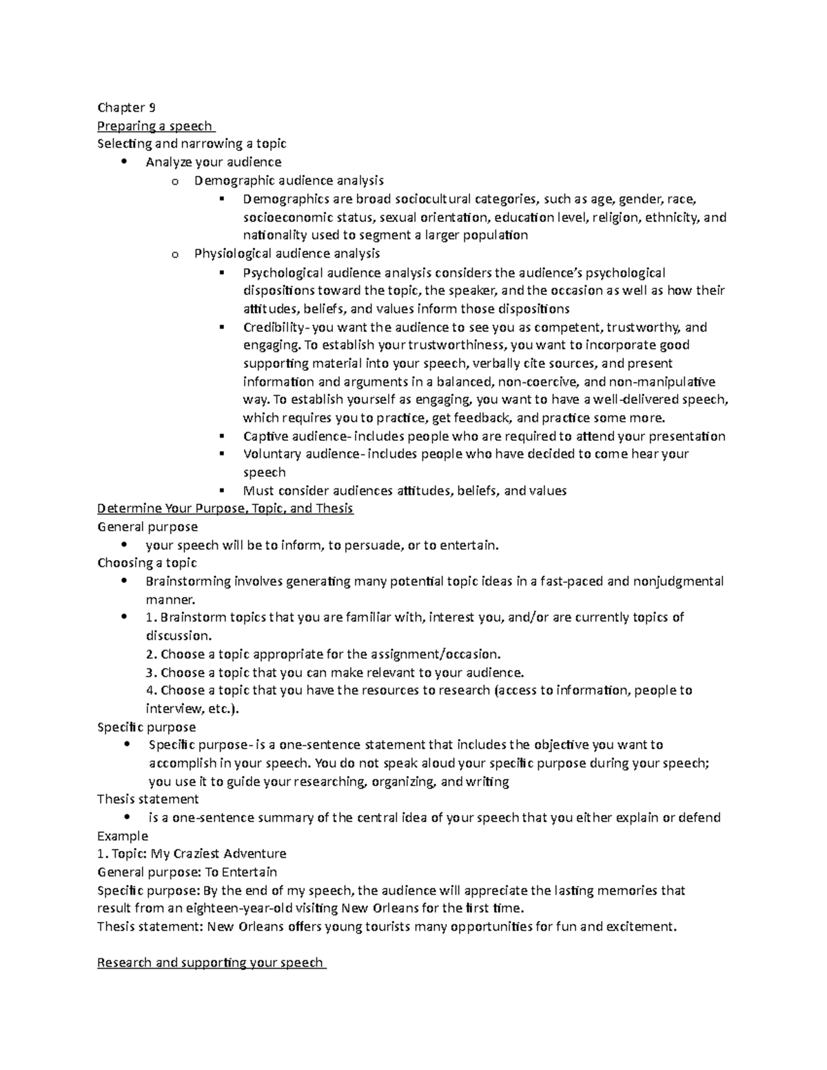 Chapter 9 - Chapter 9 Preparing A Speech Selecting And Narrowing A 