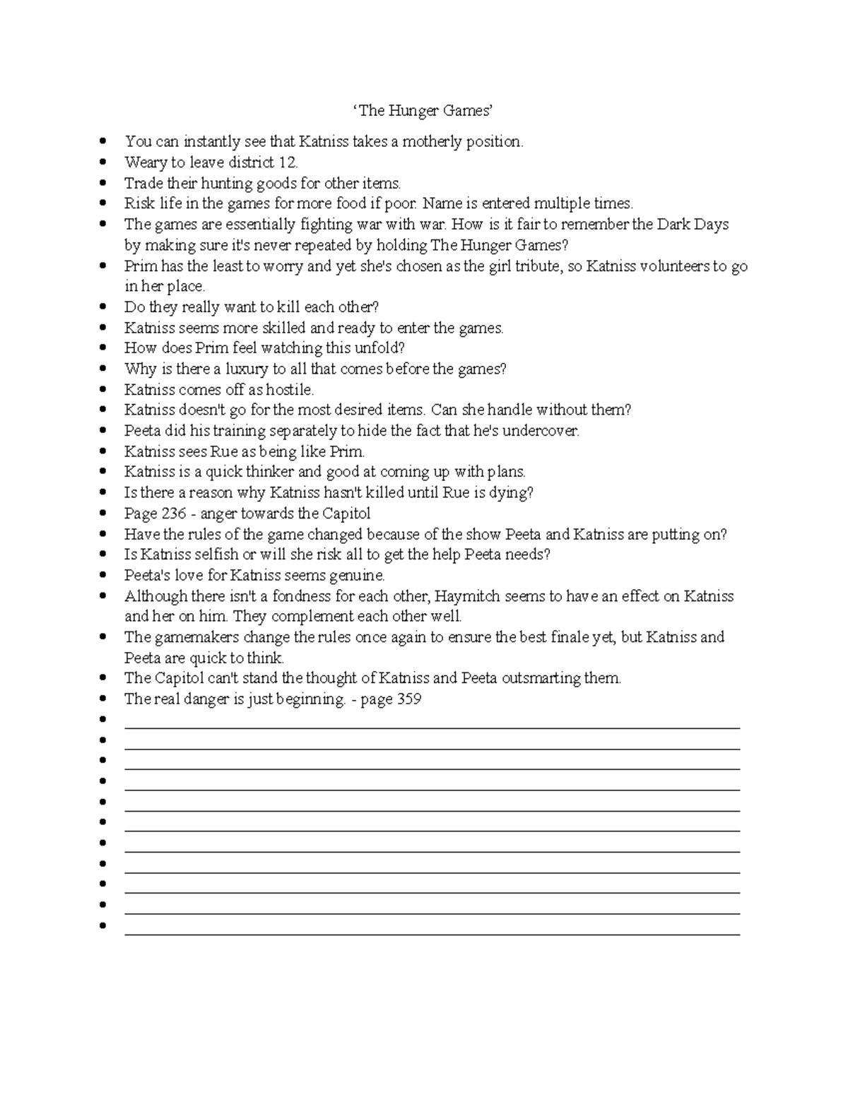 The Hunger Games notes - Hunger You can instantly see that Katniss ...