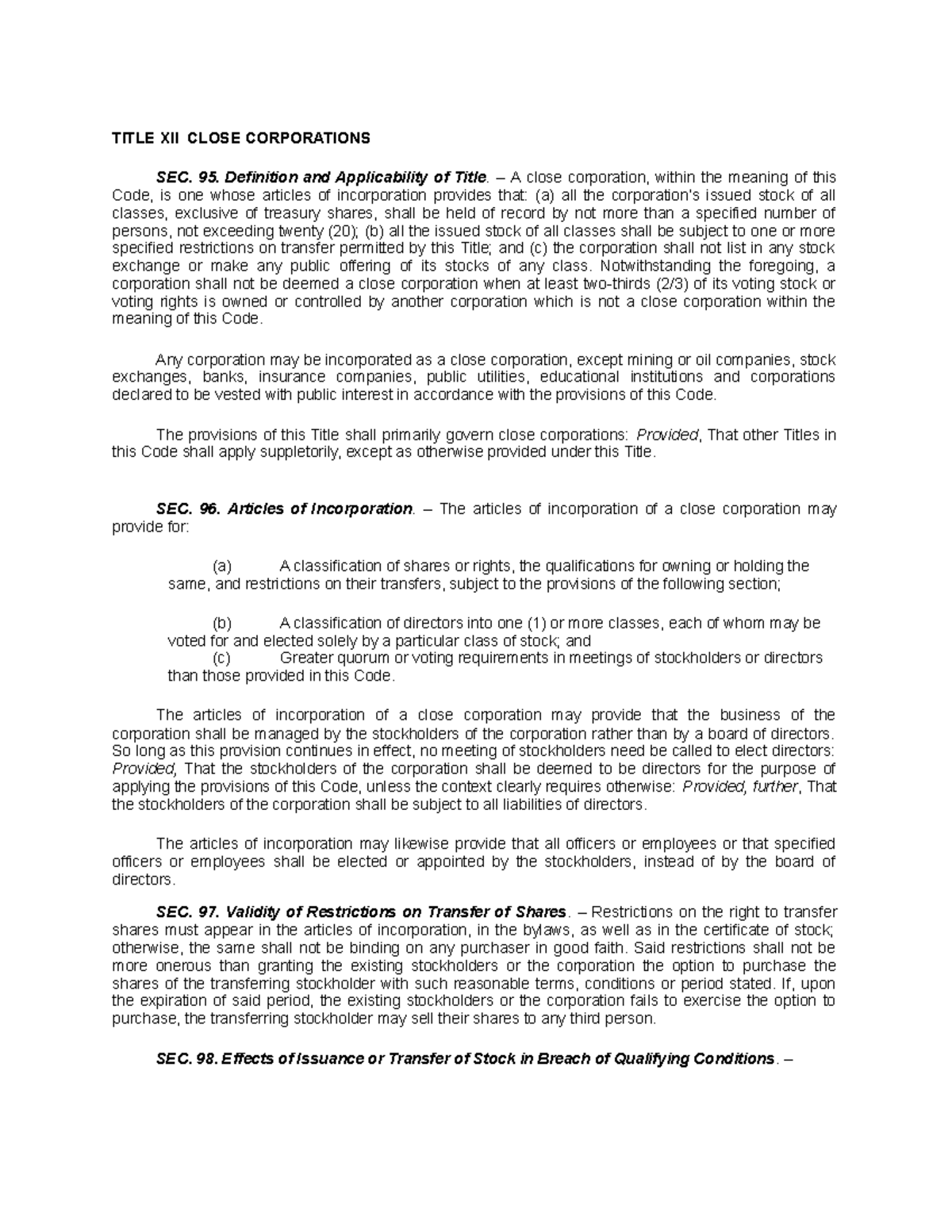 Corp.-Code-Session-27-28-Sec.-95-132- Special- Corps. - TITLE XII CLOSE ...