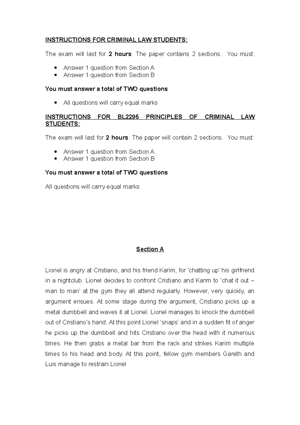 criminal law bar exam essay questions