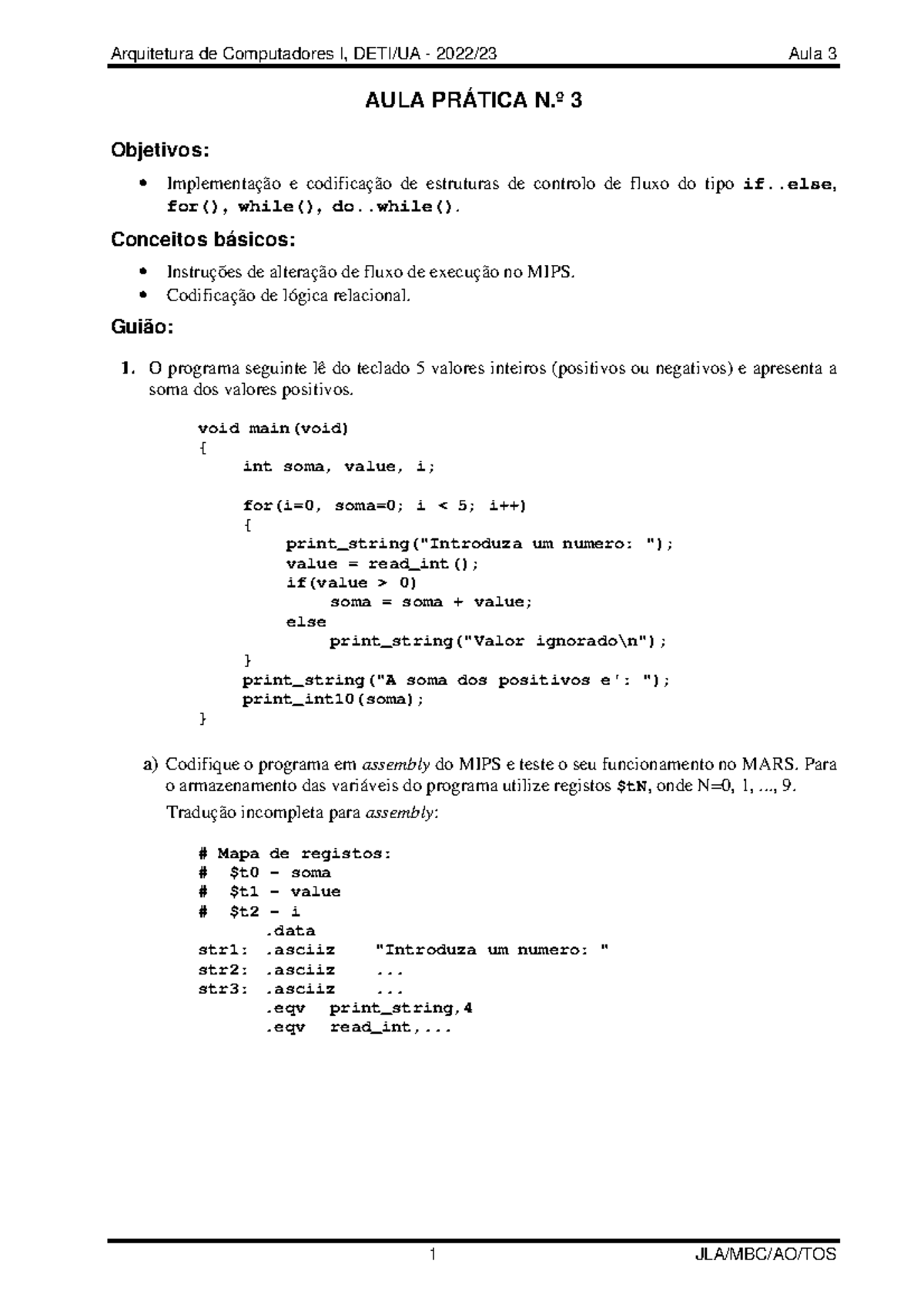 AC1-P-Aula3 - Pratice - AULA PRÁTICA N.º 3 Objetivos: • Implementação e ...