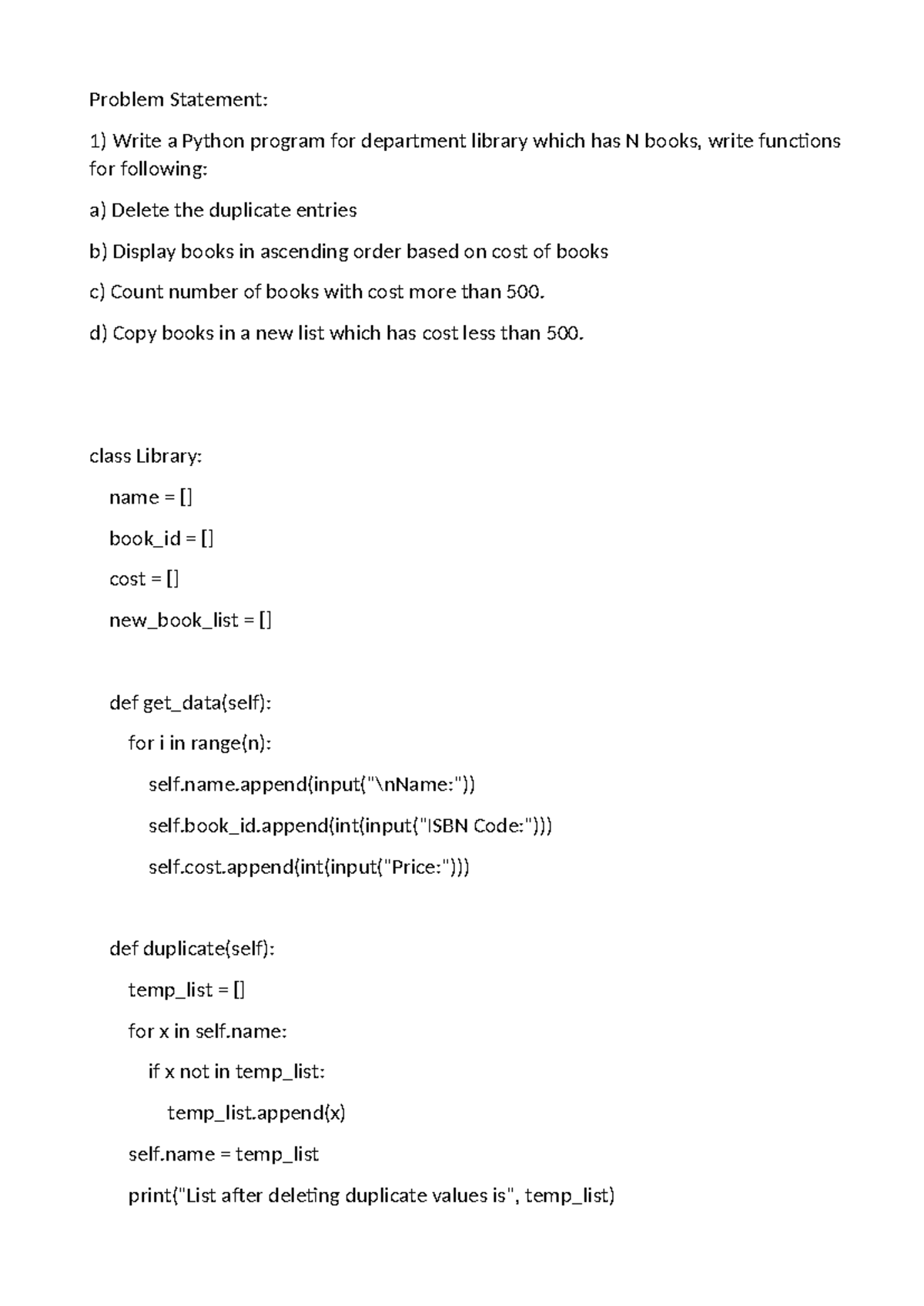 Dsl1-1 - Data structures lab exp1 - Problem Statement: Write a Python ...